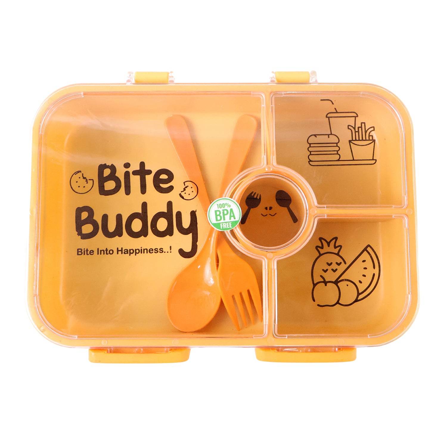 Bite Buddy 4-compartment Leak-resistant Plastic Lunch Box With Spoon Fork - 9XShoppy