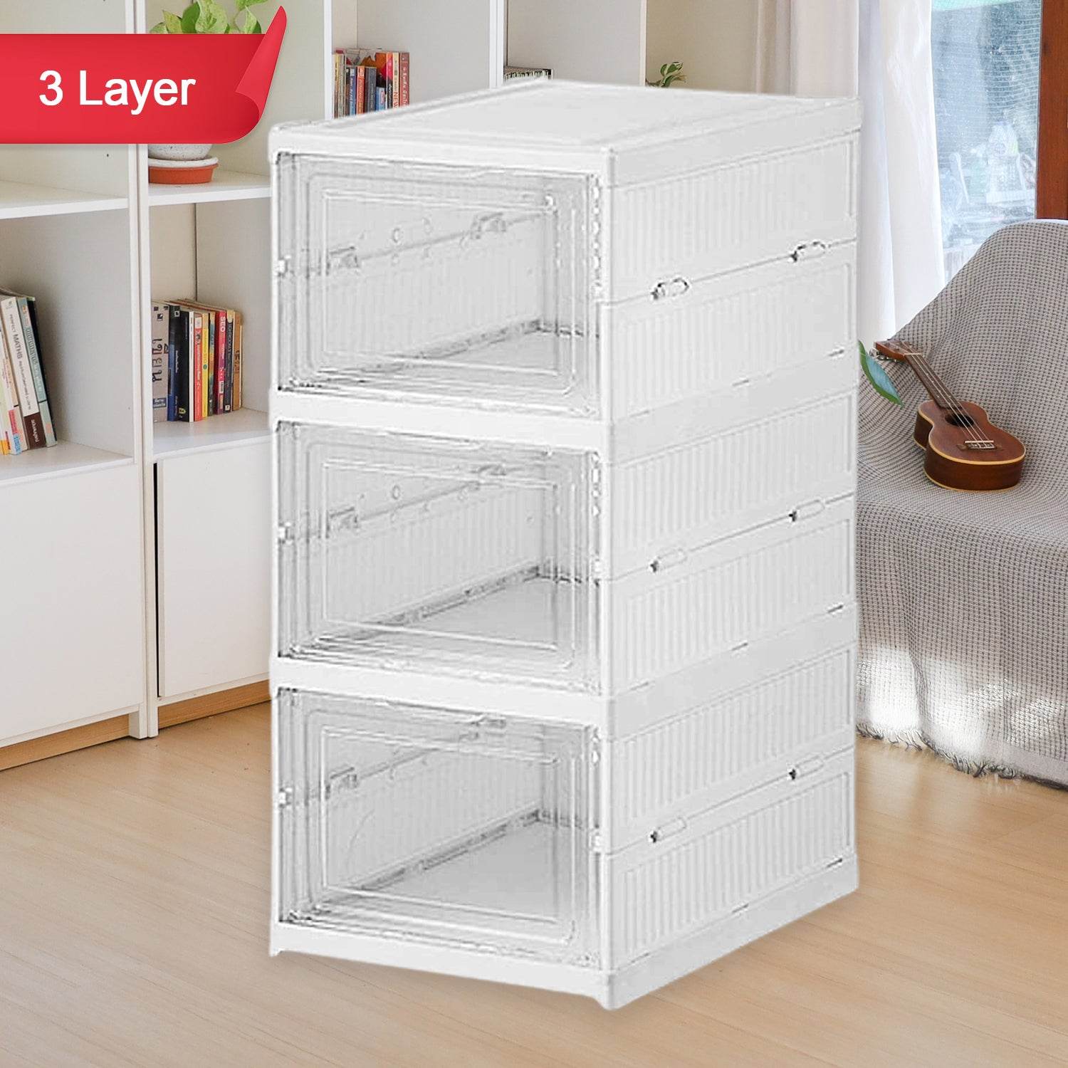 Stackable Multifunctional Storage For Clothes Foldable Drawer Shelf Basket Utility Cart Rack Storage Organizer Cart For Kitchen Pantry Closet Bedroom Bathroom Laundry (3 Layer 1 Pc) - 9XShoppy
