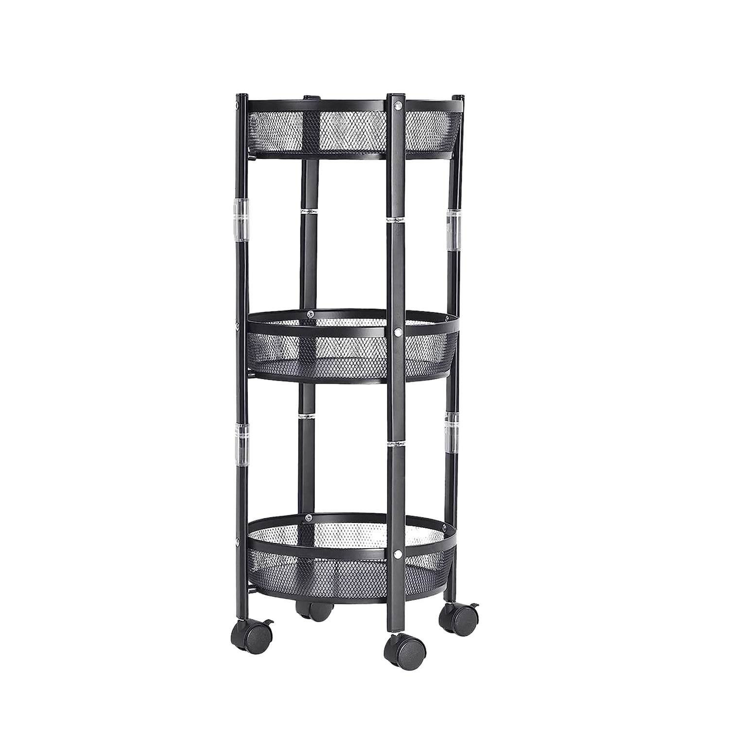3-layer Round Metal Mesh Utility Storage Trolley With Wheels - 9XShoppy