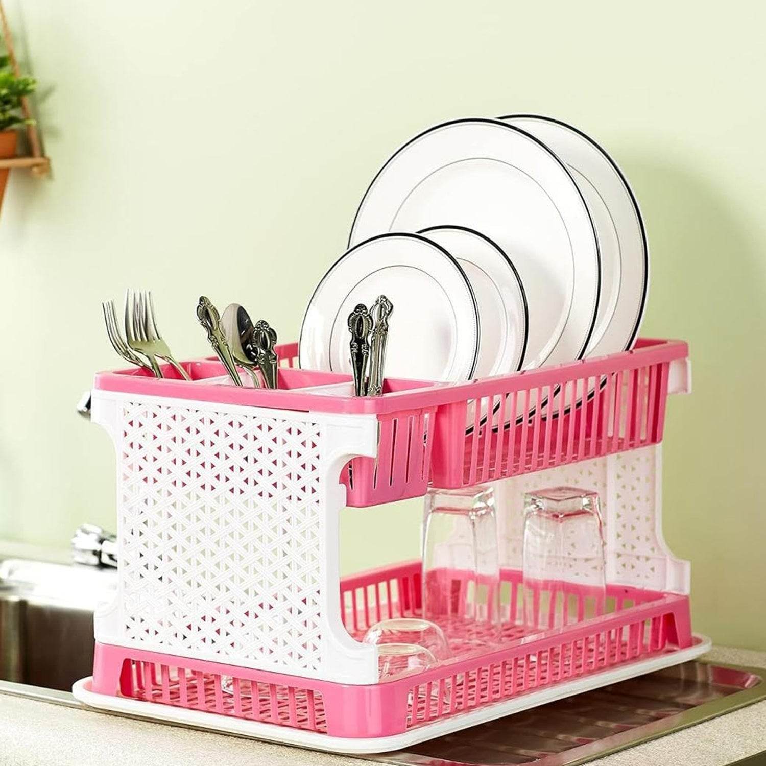 Plastic Kitchen Organizer Rack With Water Storing Tray - 9XShoppy