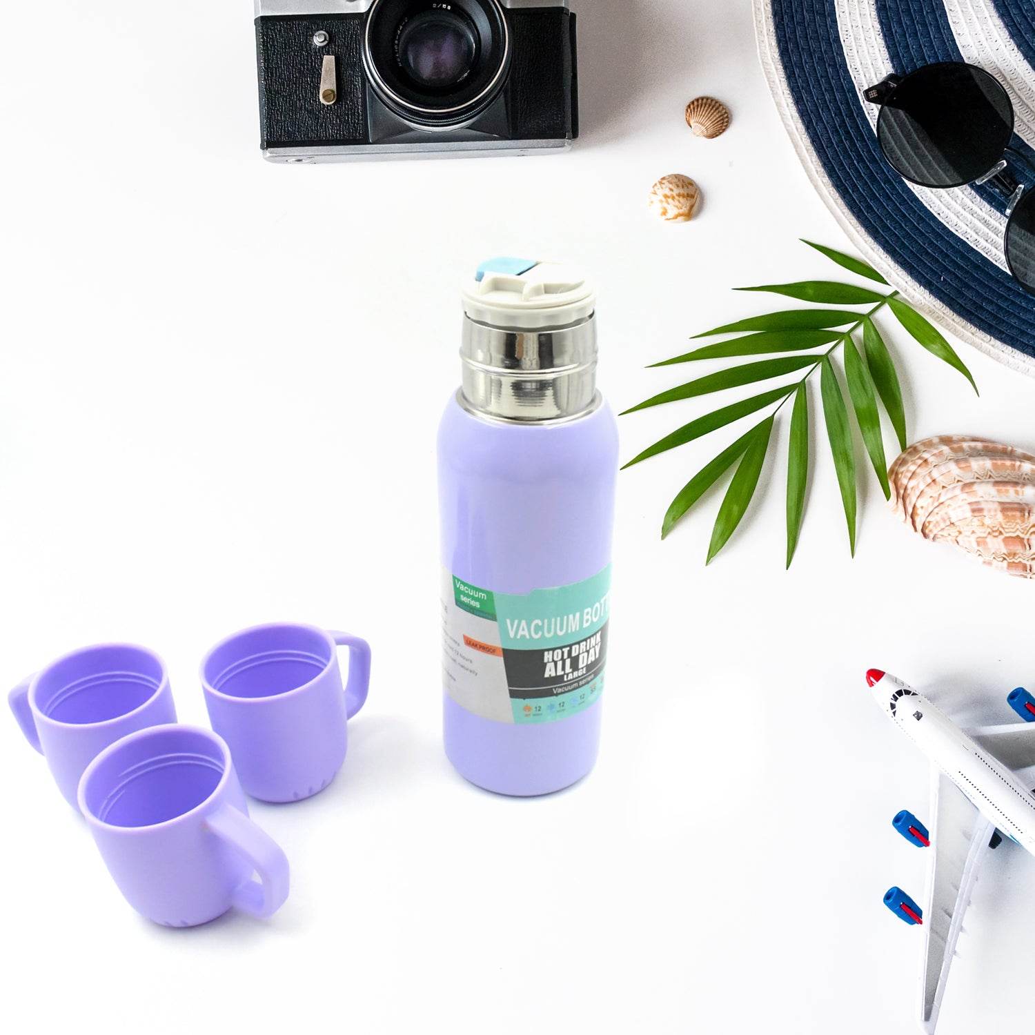 5533 Vacuum Flask Set Stainless Steel Thermos With 3 Cup Creative Gift Set With Cover Handle Portable Car Water Bottle Set (Approx 500ml) - 9XShoppy
