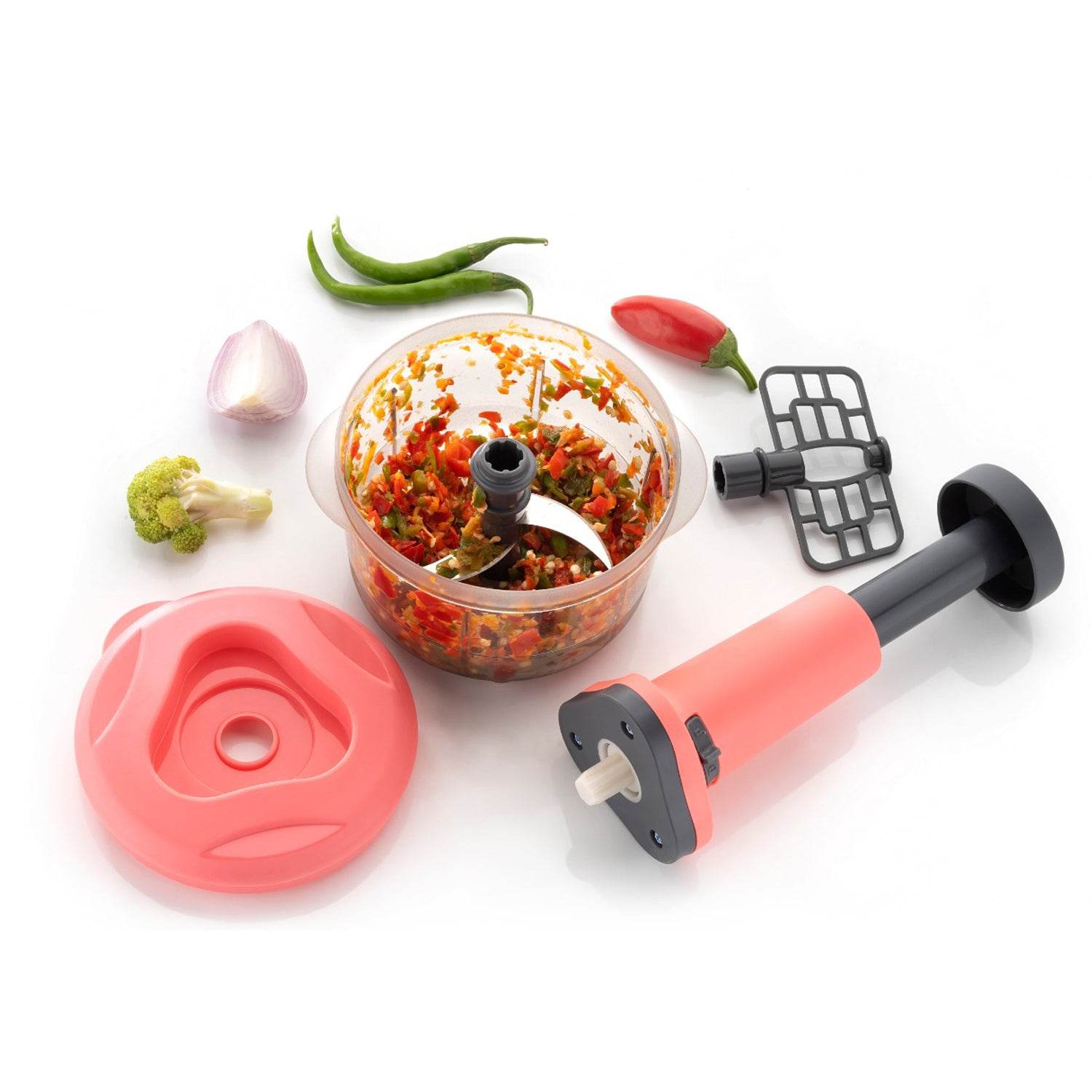 5102 2in1 Push Chopper 800ml Stainless Steel Blade Quick Powerful Manual Hand Held Food Chopper To Chop Cut Fruits Vegetables Herbs Onions For Salsa Salad - 9XShoppy