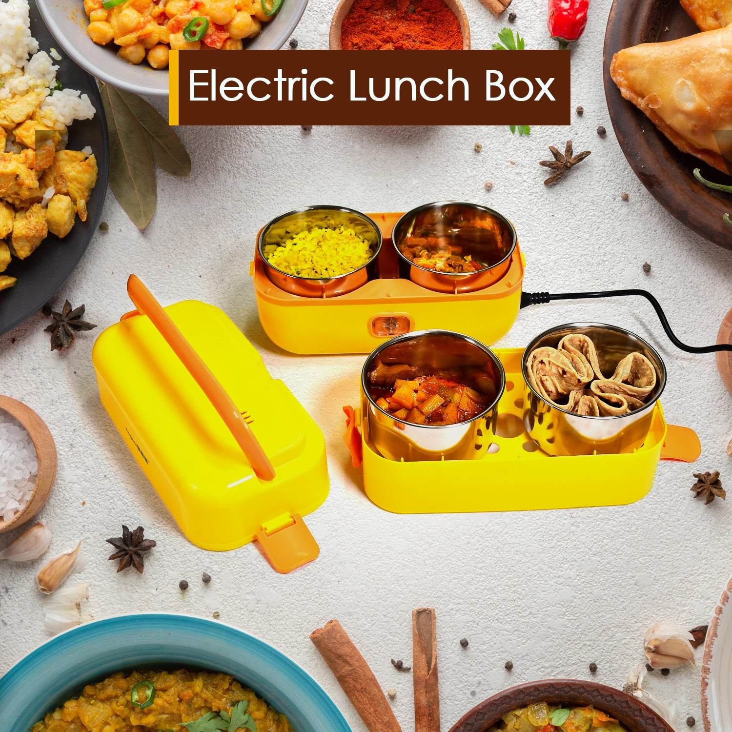 2layer Electric Lunch Box For Office Portable Lunch Warmer With Removable 4 Stainless Steel Container. - 9XShoppy
