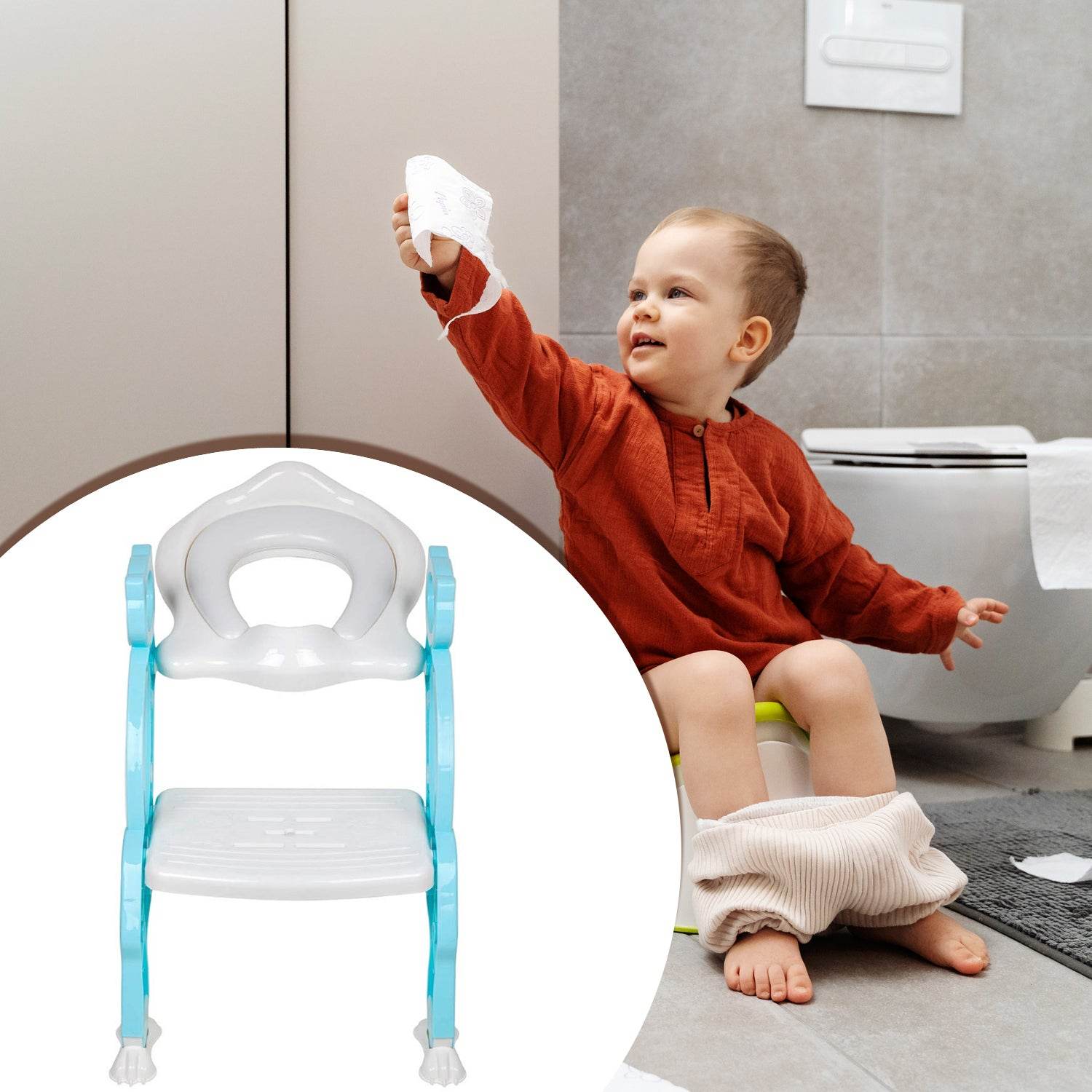 8492 2 In 1 Potty Training Toilet Seat With Step Stool Ladder For Boy And Girl Baby Toddler Kid Childrens Toilet Training Seat Chair With Soft Padded Seat And Sturdy Non-slip Wide Step Make Potty Easier For Your Kids (Multi-color) - 9XShoppy