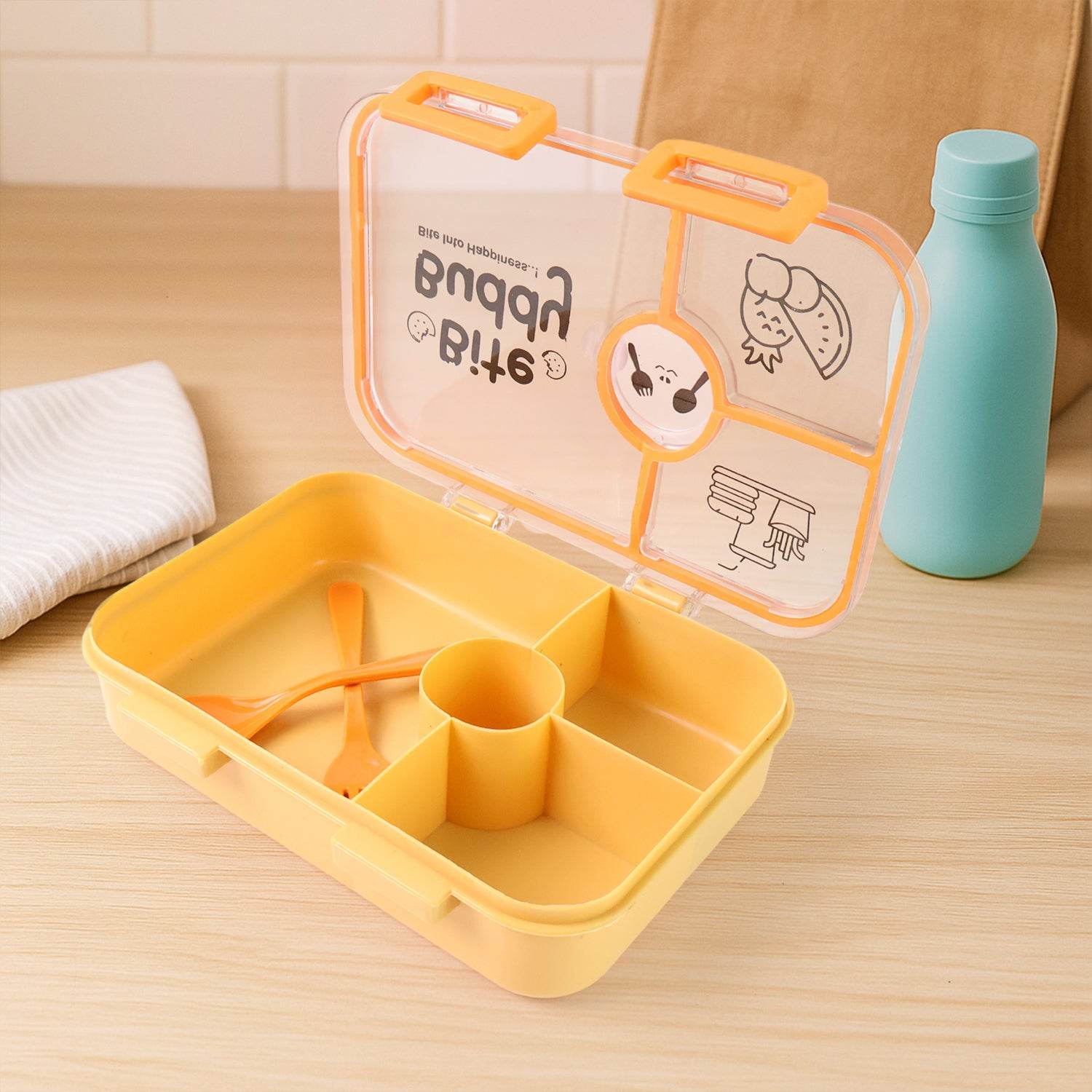 Bite Buddy 4-compartment Leak-resistant Plastic Lunch Box With Spoon Fork - 9XShoppy