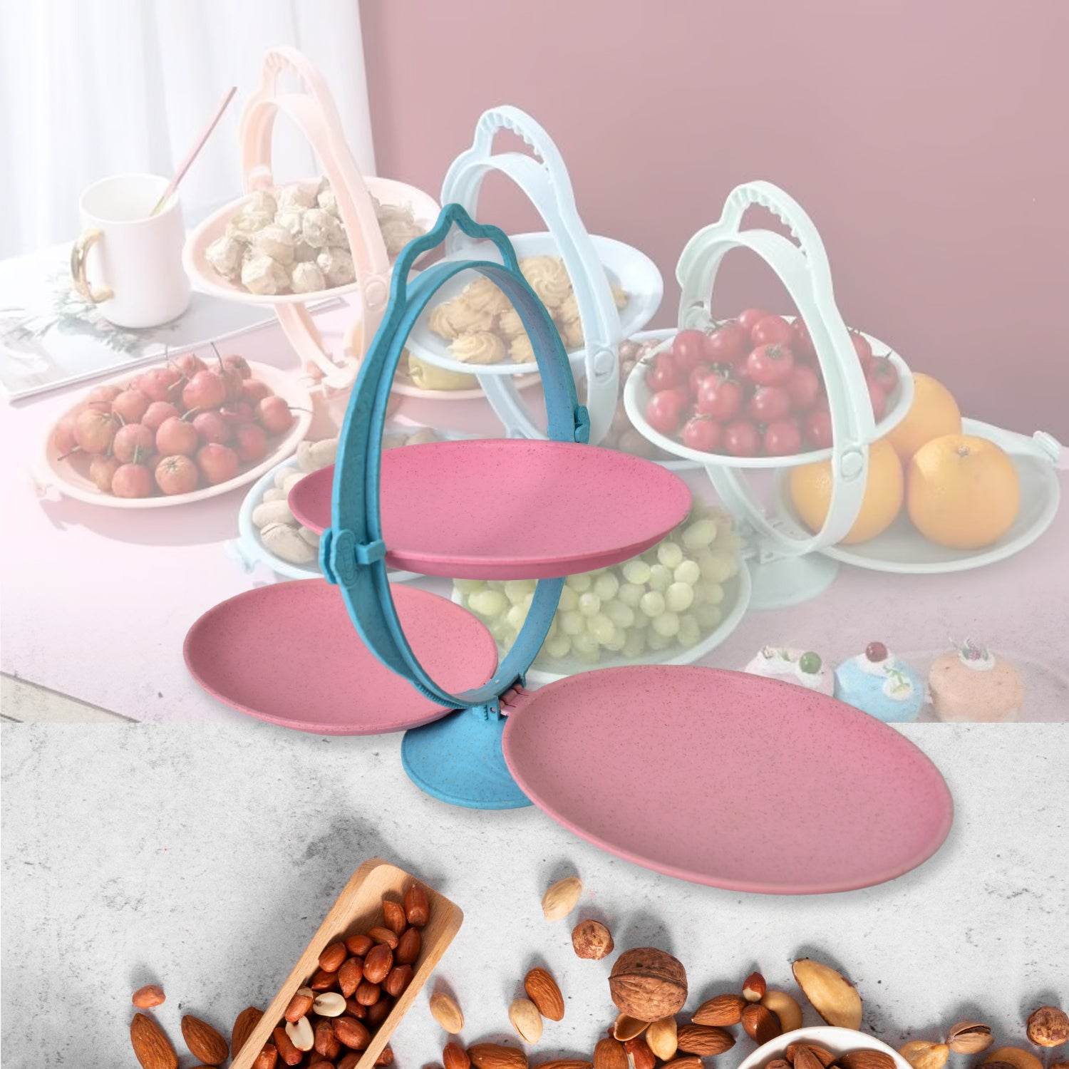 Foldable Fruit Plate Candy Dish Multi Use Mirror Shape Dried Fruit Tray (1 Set) - 9XShoppy