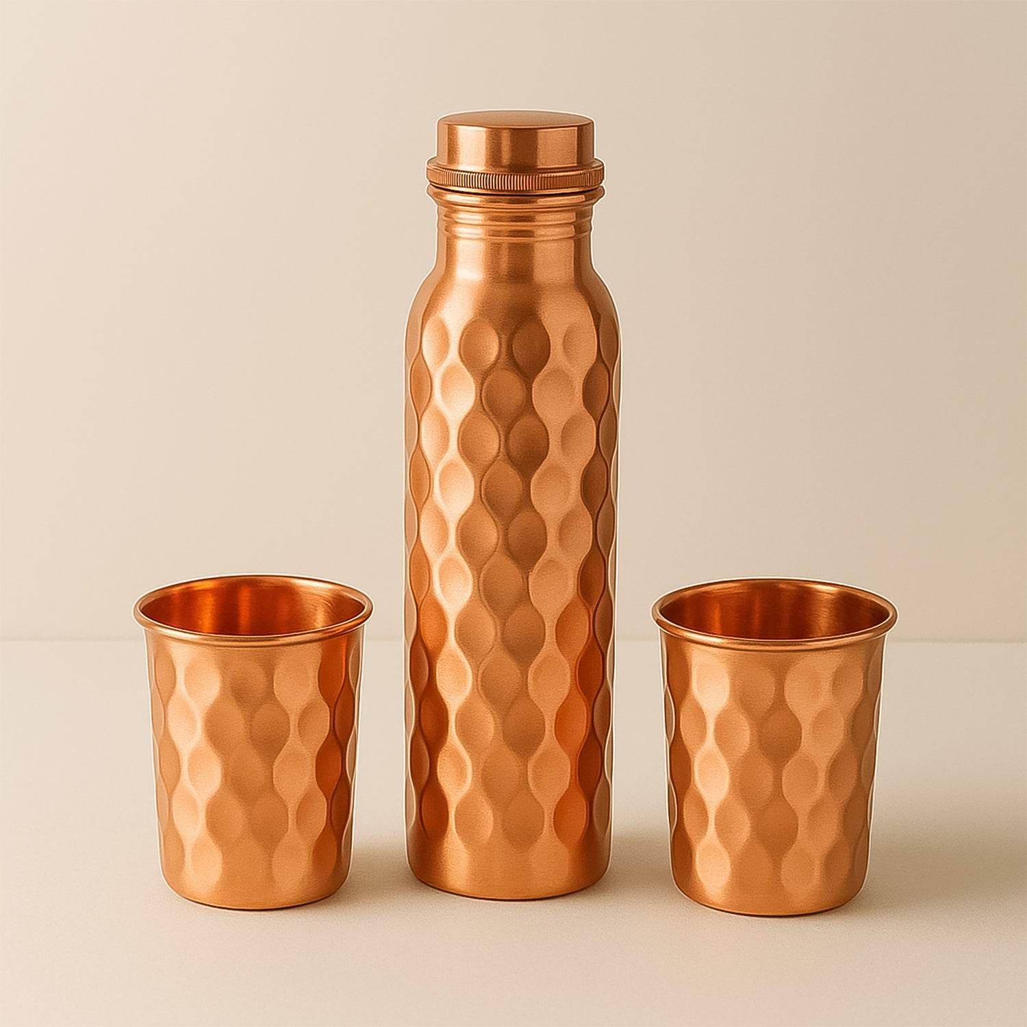 Copper Water Bottle 2 Glasses With Gift Box (3 Pcs Set) - 9XShoppy