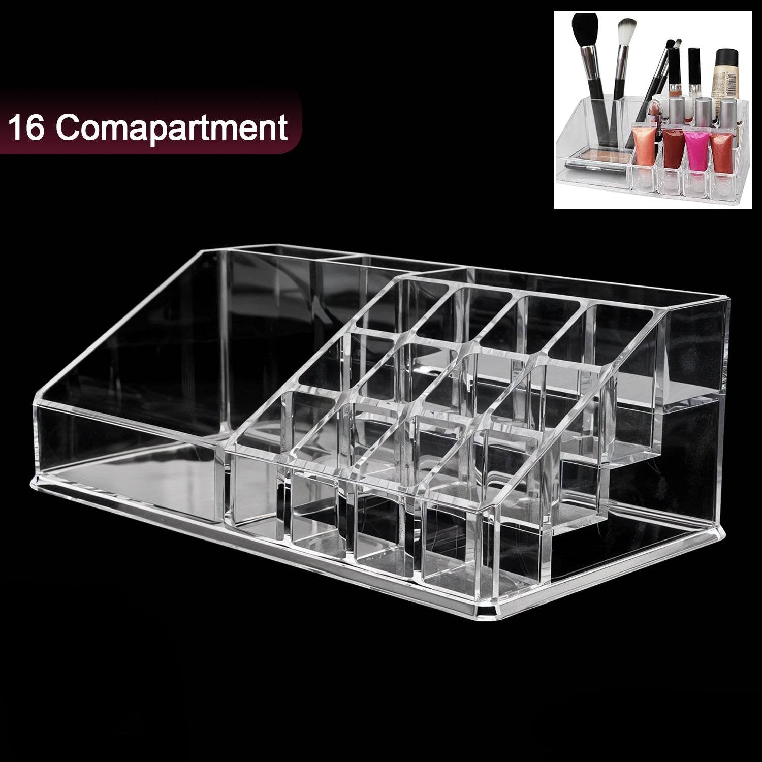 6282 16 Compartment Cosmetic Makeup Jewellery Lipstick Storage Organiser Box Cosmetic Storage Box Make-up Lipstick Organizer Lipstick Holder Case Transparent - 9XShoppy