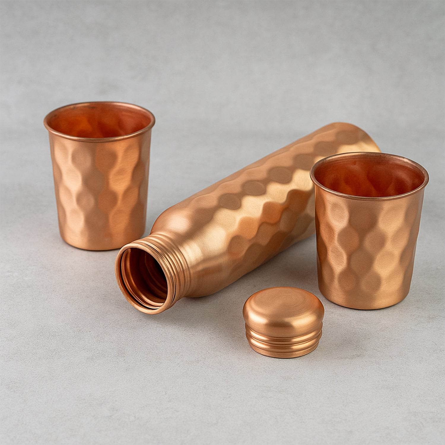 Diamond Cut Copper Water Bottle 2 Glasses With Gift Box (3 Pcs Set) - 9XShoppy