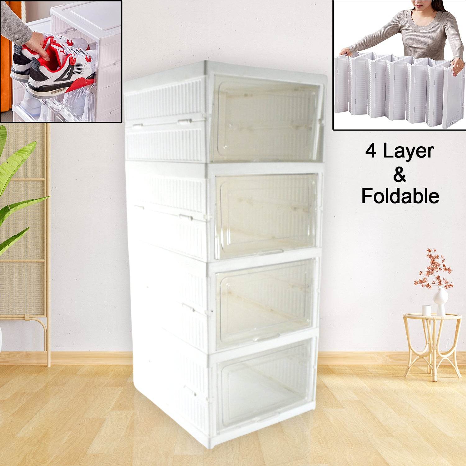 Stackable Multifunctional Storage For Clothes Foldable Drawer Shelf Basket Utility Cart Rack Storage Organizer Cart For Kitchen Pantry Closet Bedroom Bathroom Laundry (4 Layer 1 Pc) - 9XShoppy