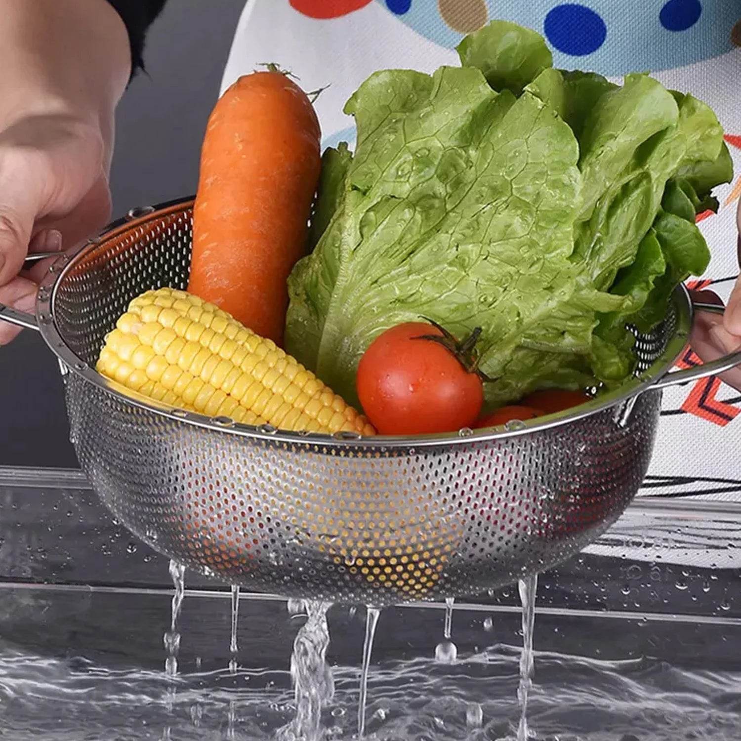 5754 Stainless Steel Colander With Handle Large Metal Mesh Basket Strainer For Pasta Spaghetti Berry Veggies Fruits Kitchen Food Colander Dishwasher Safe (1 Pc 25.5 Cm) - 9XShoppy