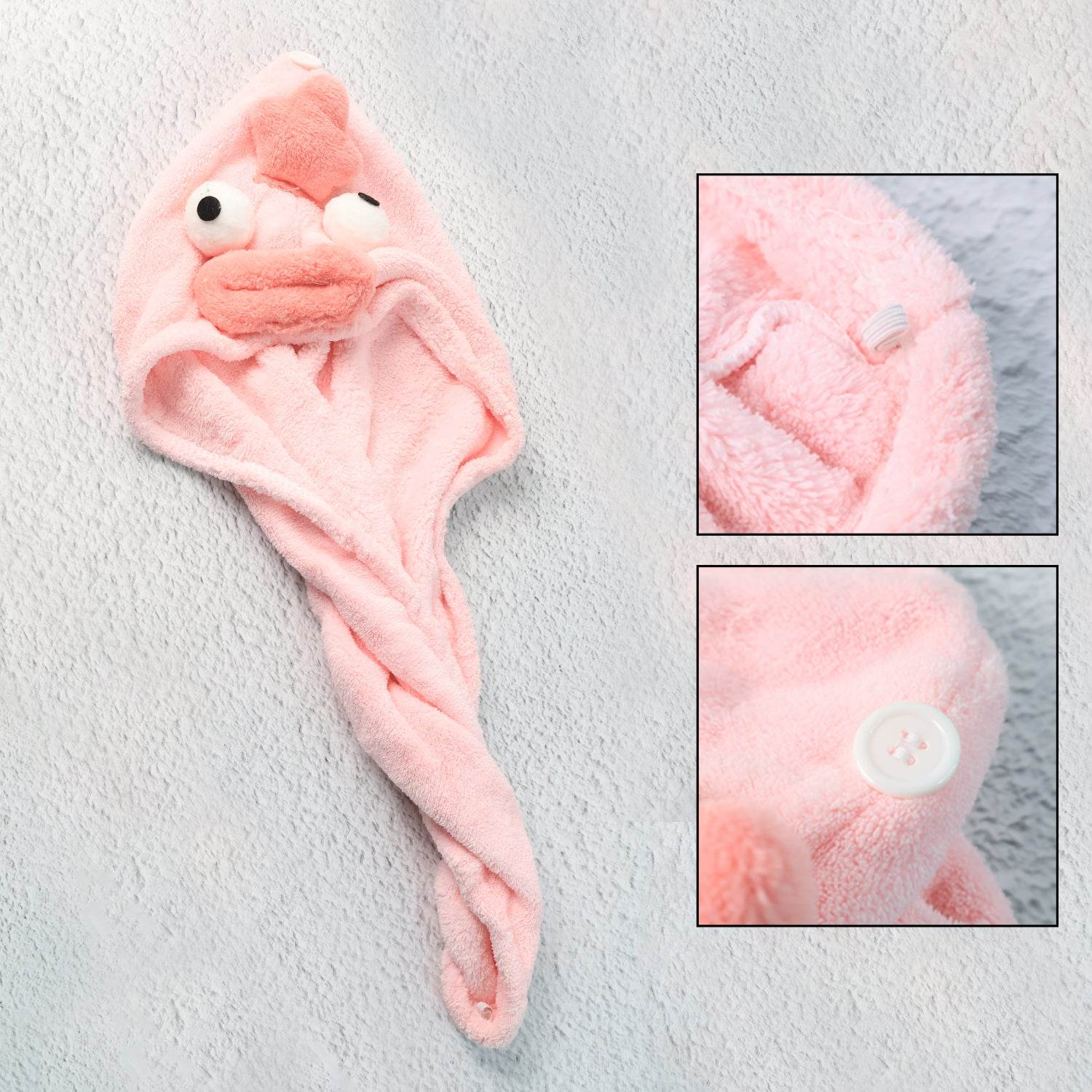 Soft Microfiber Cartoon Design Hair Drying Towel Wrap With Button Closure (1 Pc) - 9XShoppy