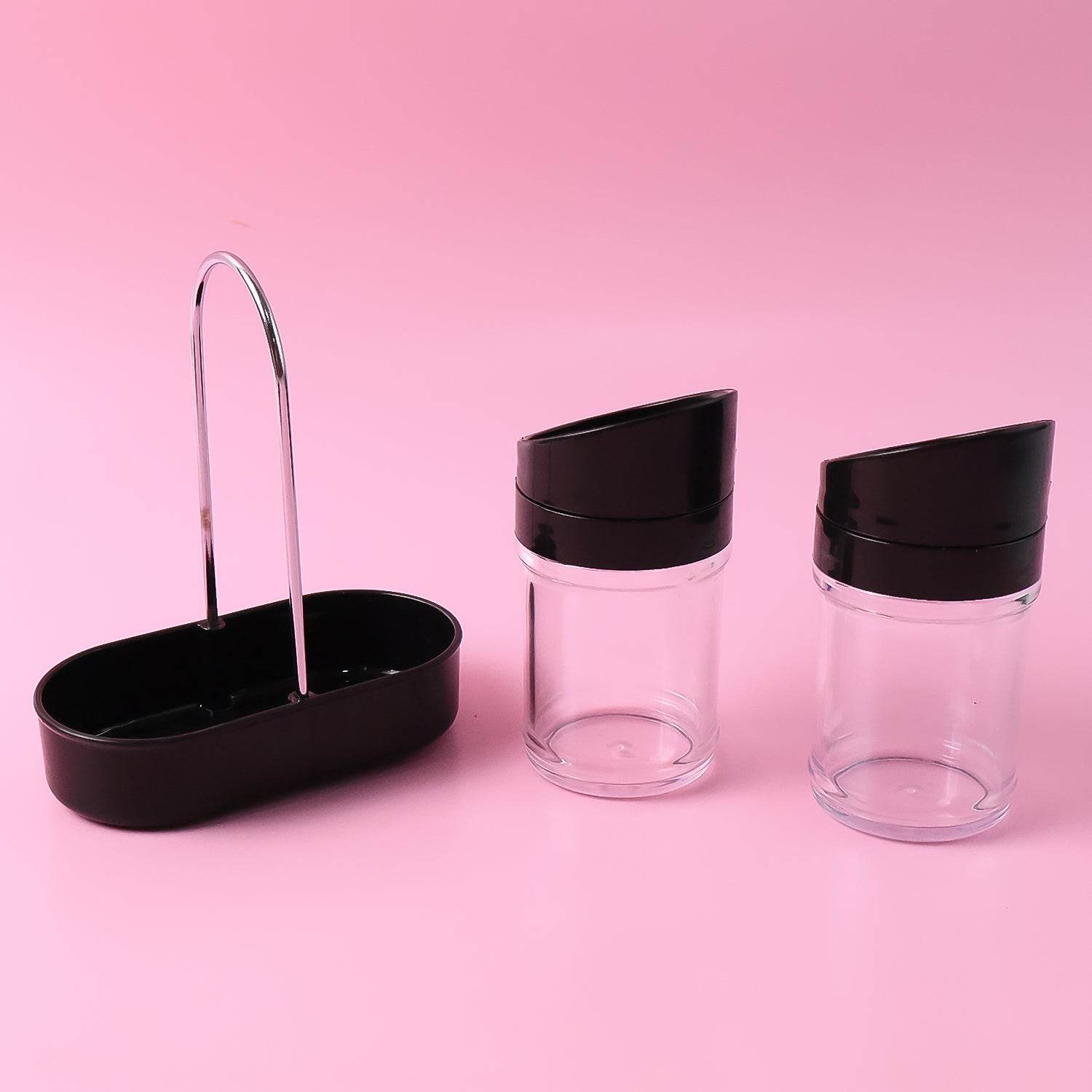 Apex Helix Salt N Pepper 2-piece Plastic Jar Set With Stand - 9XShoppy