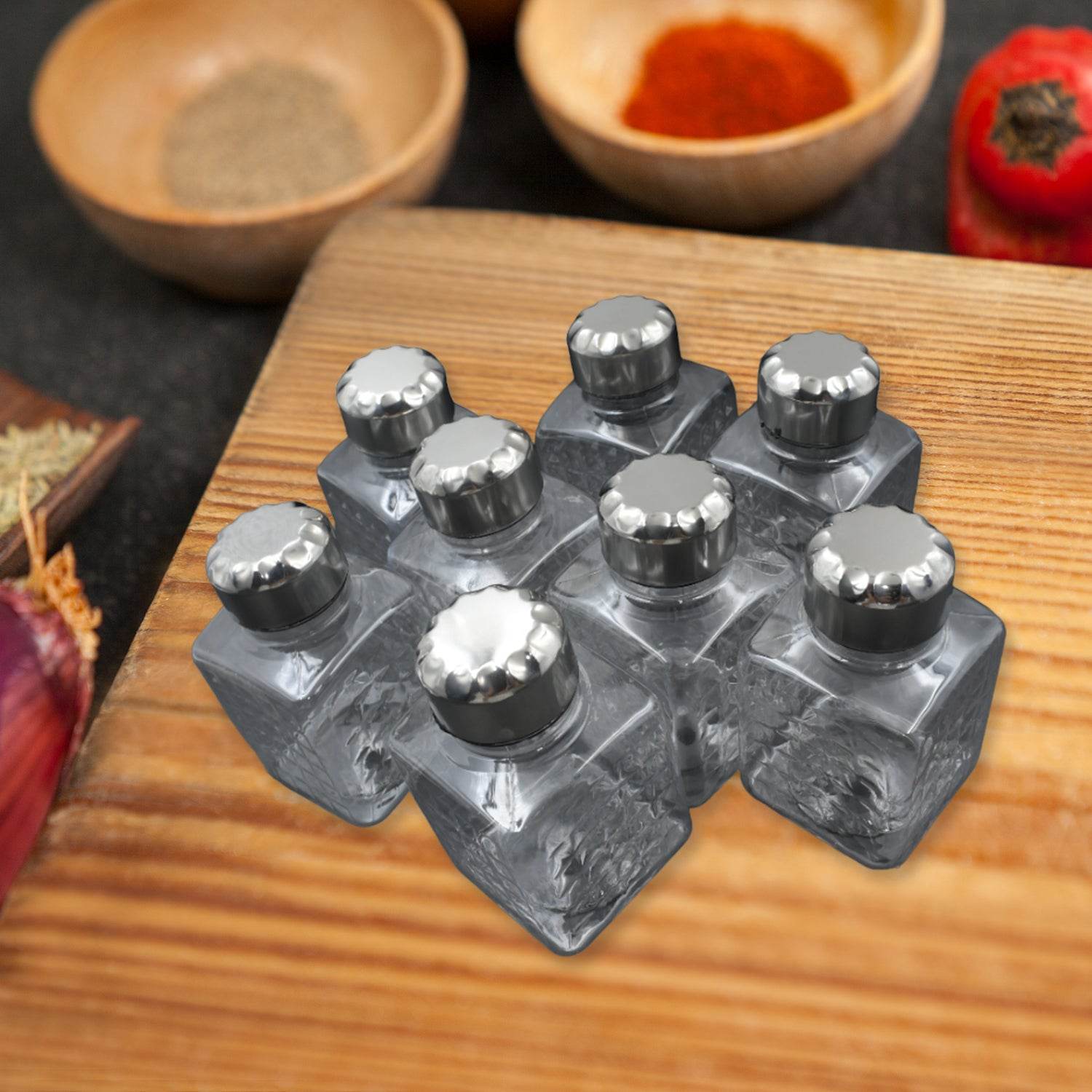 5502 All New Square 8 Bottle Design 360 Degree Revolving Spice Rack Container Condiment Pieces Set Square Small Container - 9XShoppy