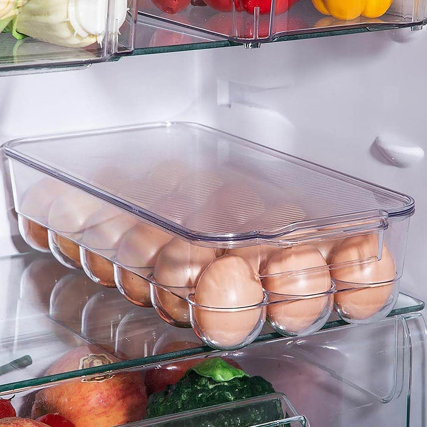 Plastic 18 Cavity Egg Storage Box Or Egg Trays For Refrigerator With Lid Handles High Quality Rectangular Egg Tray Box For 18 Egg (1 Pc) - 9XShoppy