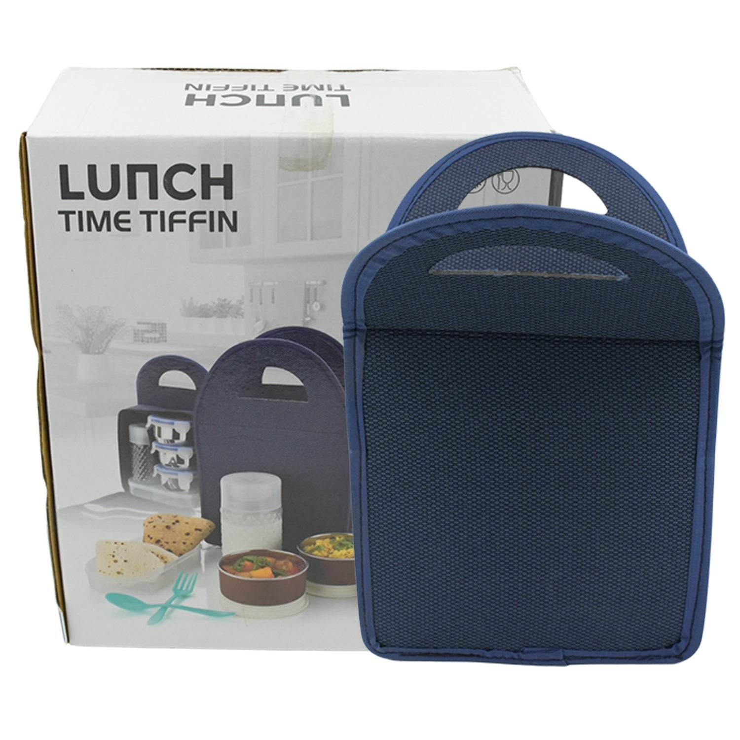 5773 6in1 Tiffin Box-lunch Box 3 Stainless Steel Containers Plastic Lid Box Spoon Fork Plastic Bottle Insulated Fabric Bag Leak Proof Microwave Safe For Office College And School For Men Women (6 Pcs) - 9XShoppy