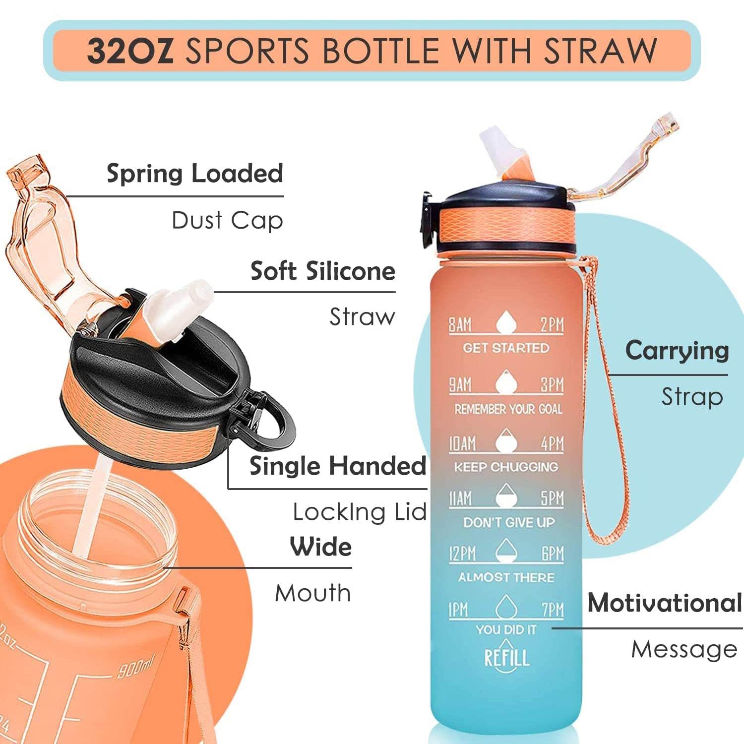 0325 Motivational Water Bottle With Straw Time Marker Bpa-free Tritan Portable Gym Water Bottle Leakproof Reusable Special Design For Your Sports Activity Hiking Camping - 9XShoppy