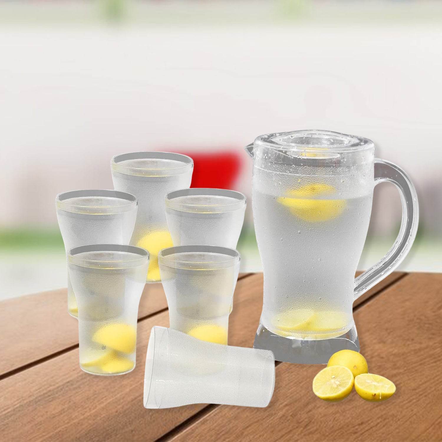 Apex Unbreakable Lemon Jug Set With 6 Glasses 1200ml Jug + 300ml Glasses Approx - 9XShoppy