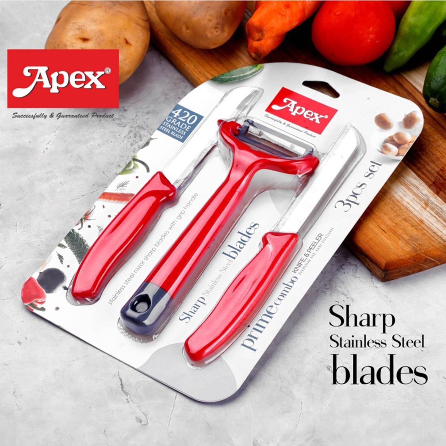 Apex 3-piece Stainless Steel Kitchen Knife And Peeler Set - 9XShoppy