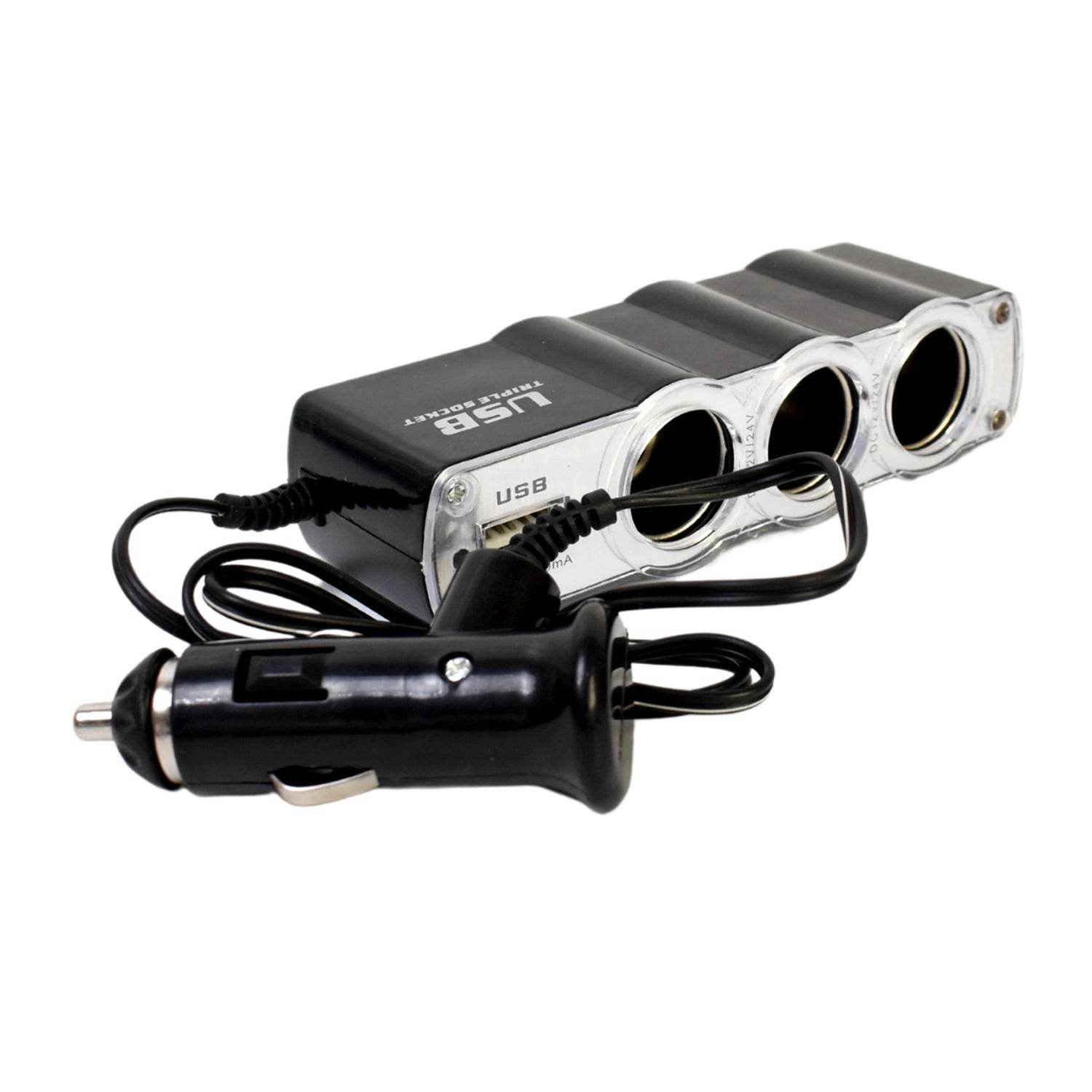Triple 3 Way Car 12v Lighter Socket Splitter Usb Charger Power Adapter - 9XShoppy