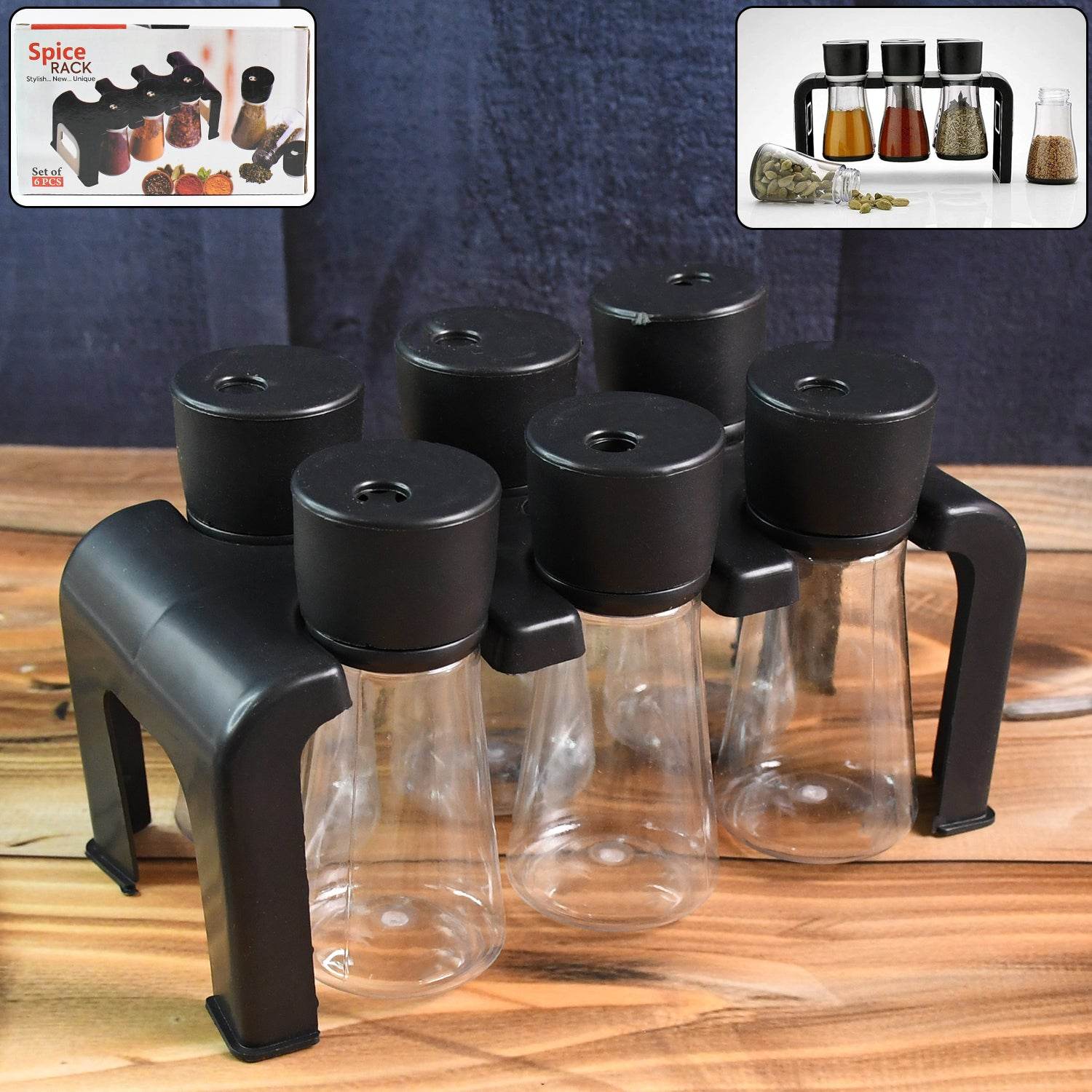 6-piece Plastic Spice Jar Set With Stand - 9XShoppy