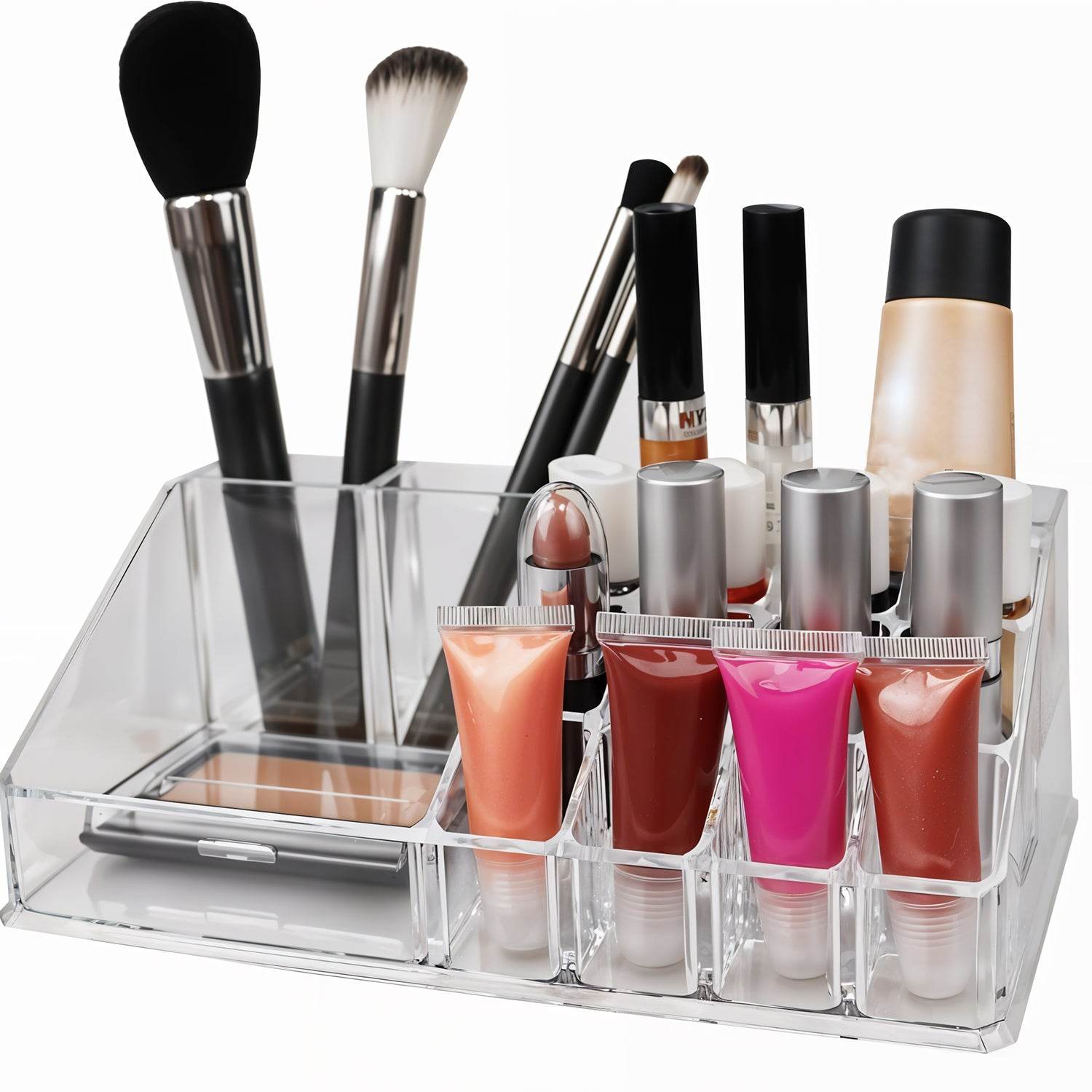6282 16 Compartment Cosmetic Makeup Jewellery Lipstick Storage Organiser Box Cosmetic Storage Box Make-up Lipstick Organizer Lipstick Holder Case Transparent - 9XShoppy