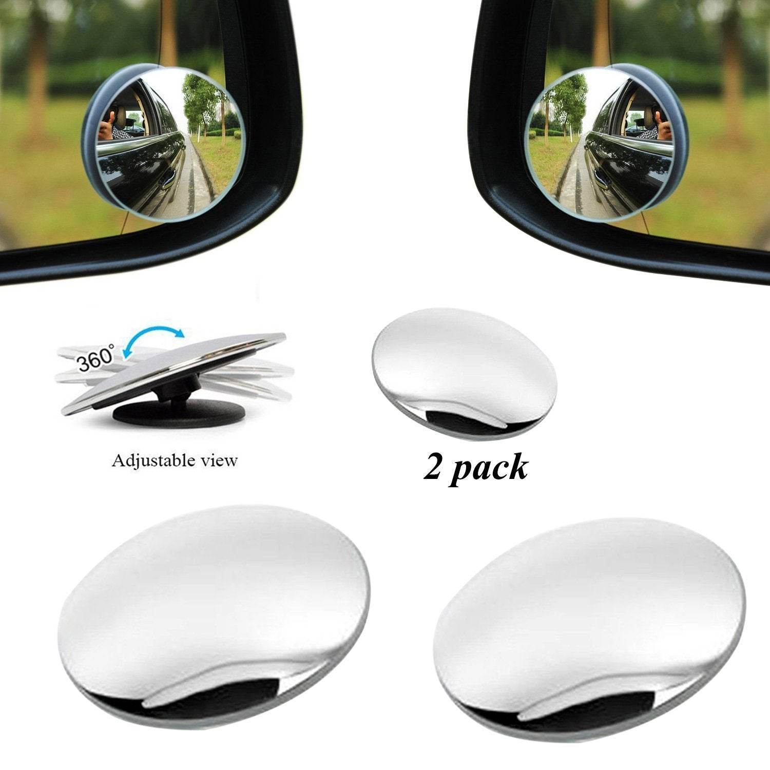 1512 Blind Spot Round Wide Angle Adjustable Convex Rear View Mirror - Pack Of 2 - 9XShoppy
