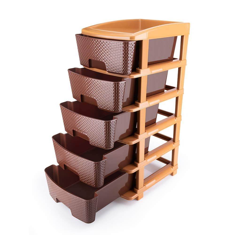 5 tier Plastic Modular Drawer System For Multiple Use (Brown Color) - 9XShoppy