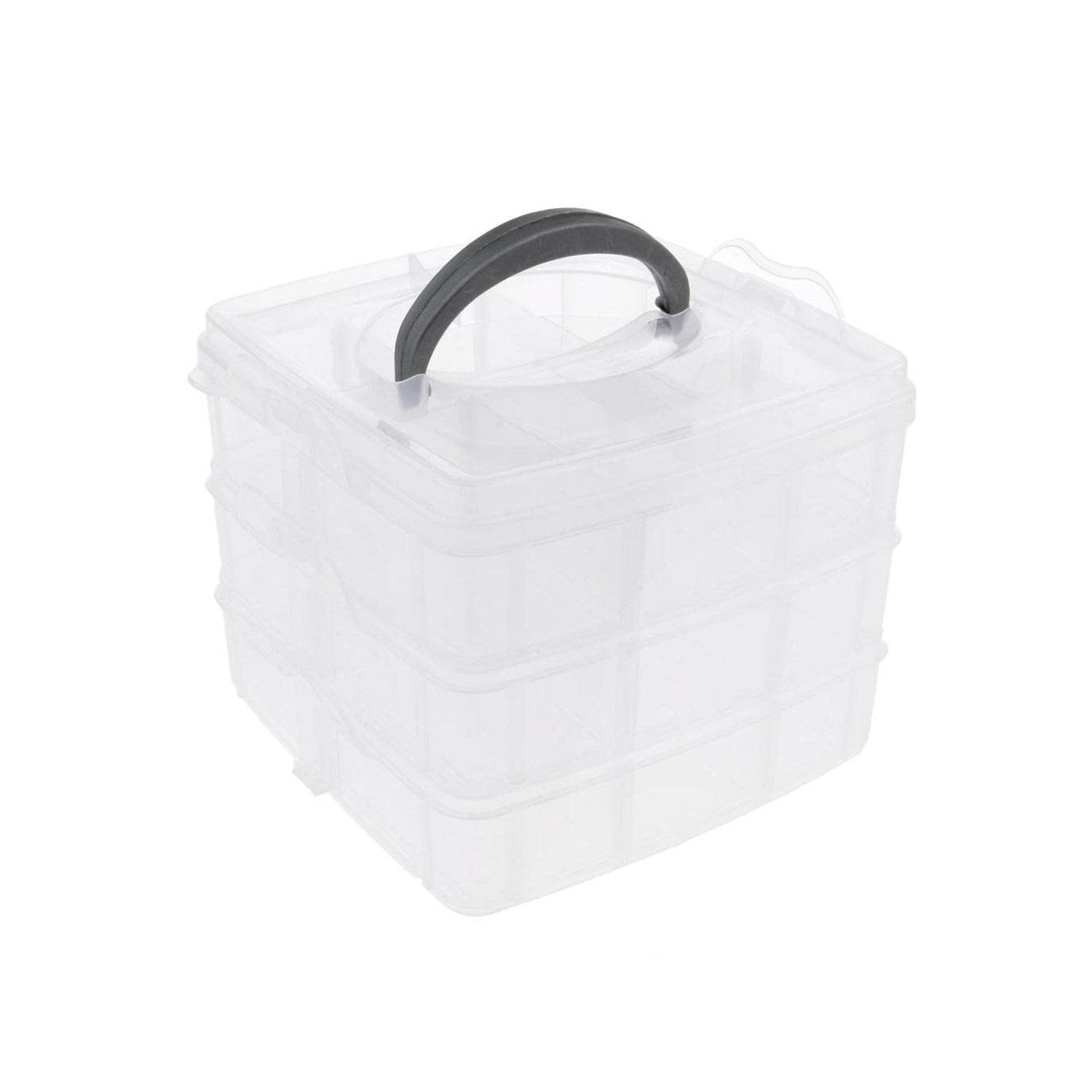 3-tier 18 Sections Transparent Stackable Adjustable Compartment Storage Box - 9XShoppy