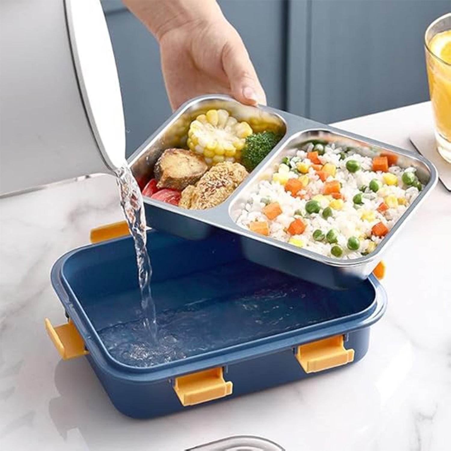 Stainless Steel Lunch Box 2 Section Lunch Box With Spoon - 9XShoppy