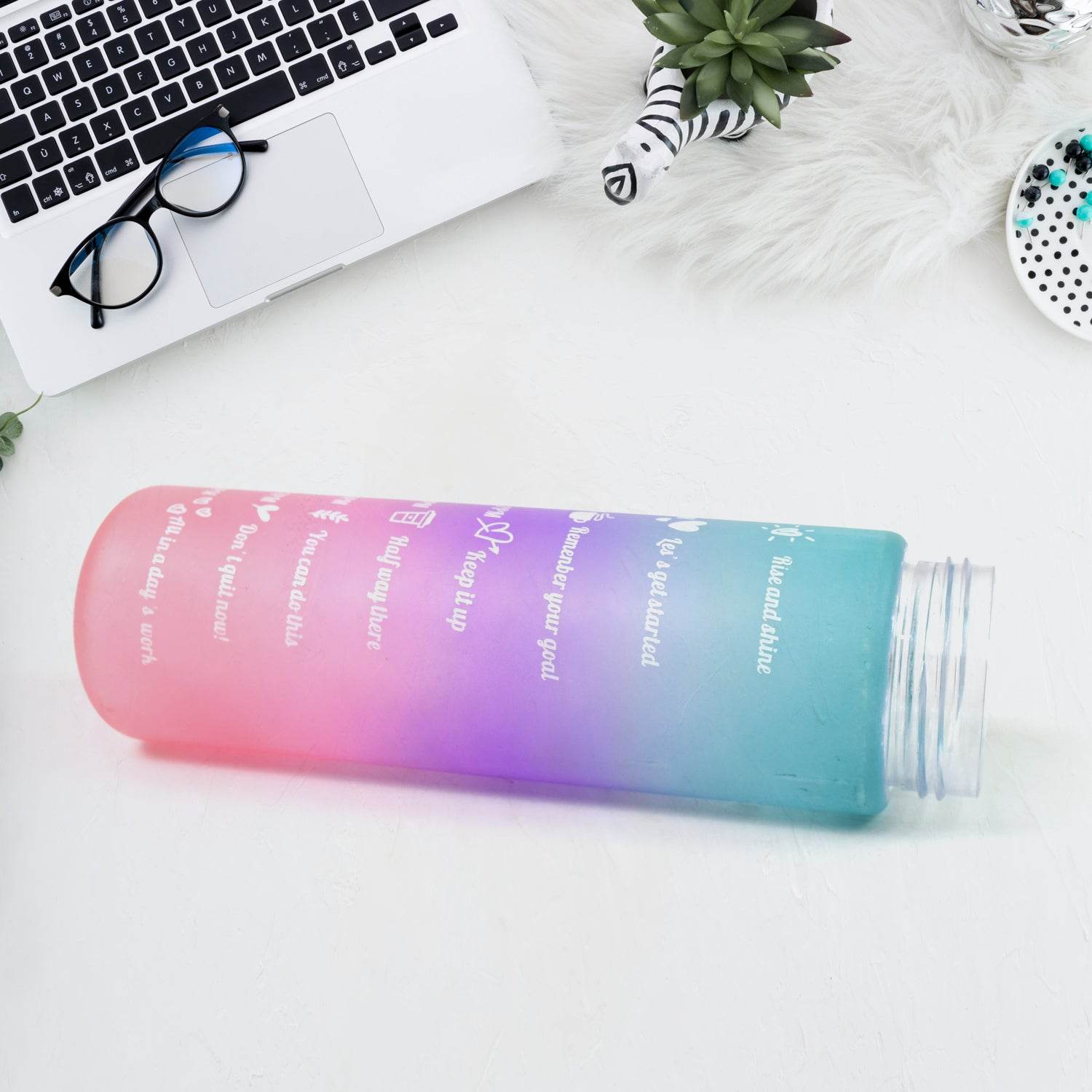 Plastic Colorful Motivational Water Bottle With Straw (900 Ml) - 9XShoppy