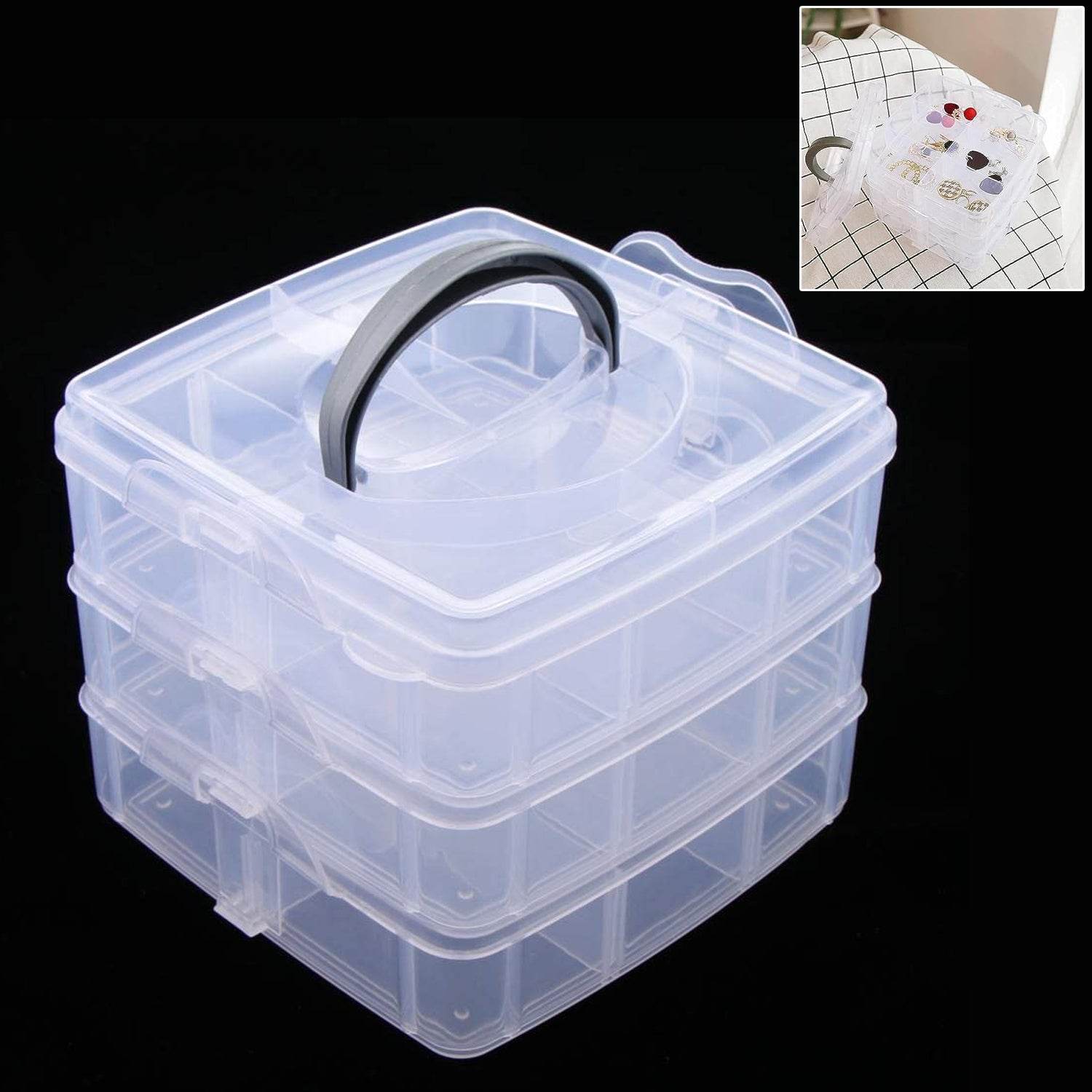 3-tier 18 Sections Transparent Stackable Adjustable Compartment Storage Box - 9XShoppy