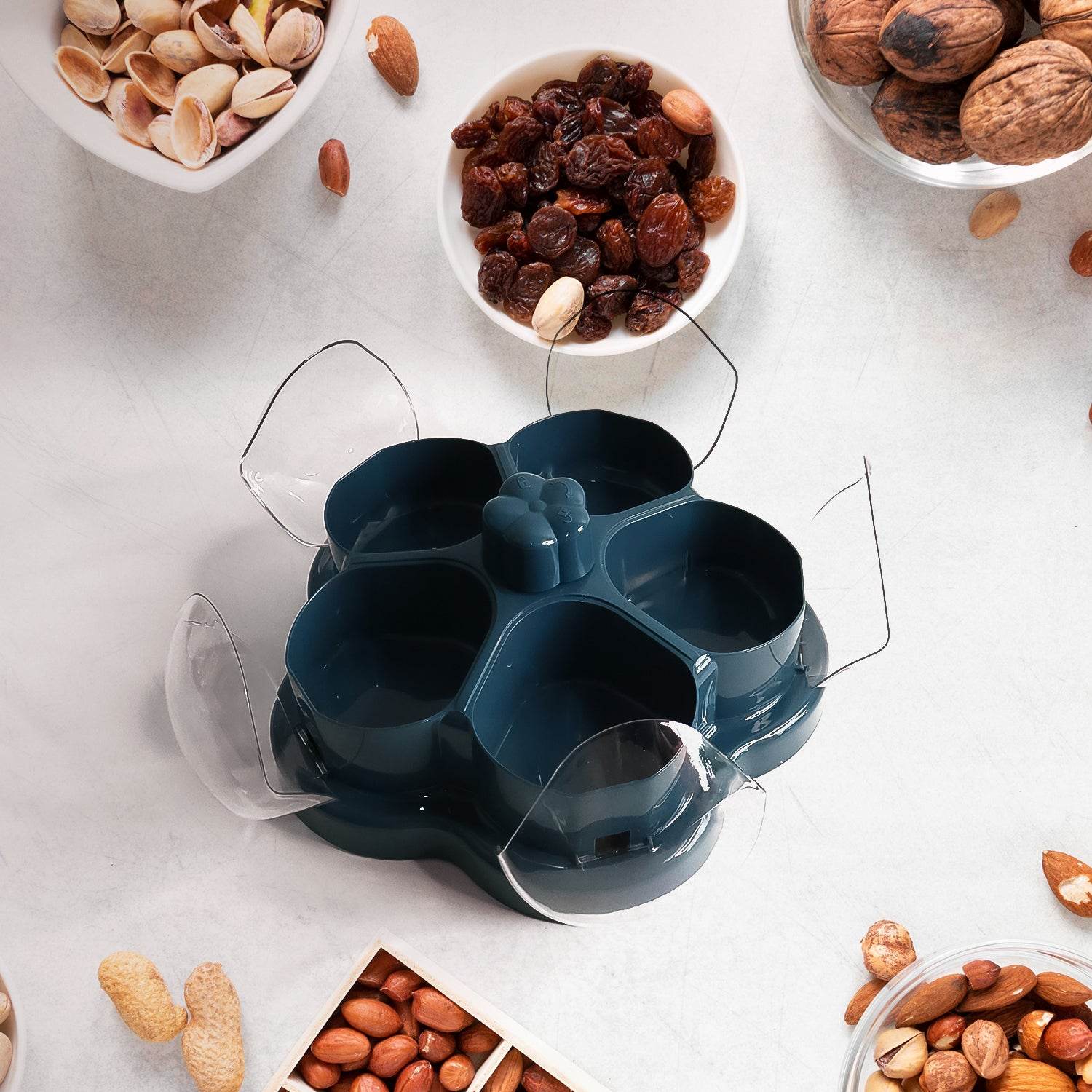 Lotus Shape Rotating Dry Fruit Snack Organizer Box With Compartments (1 Pc) - 9XShoppy