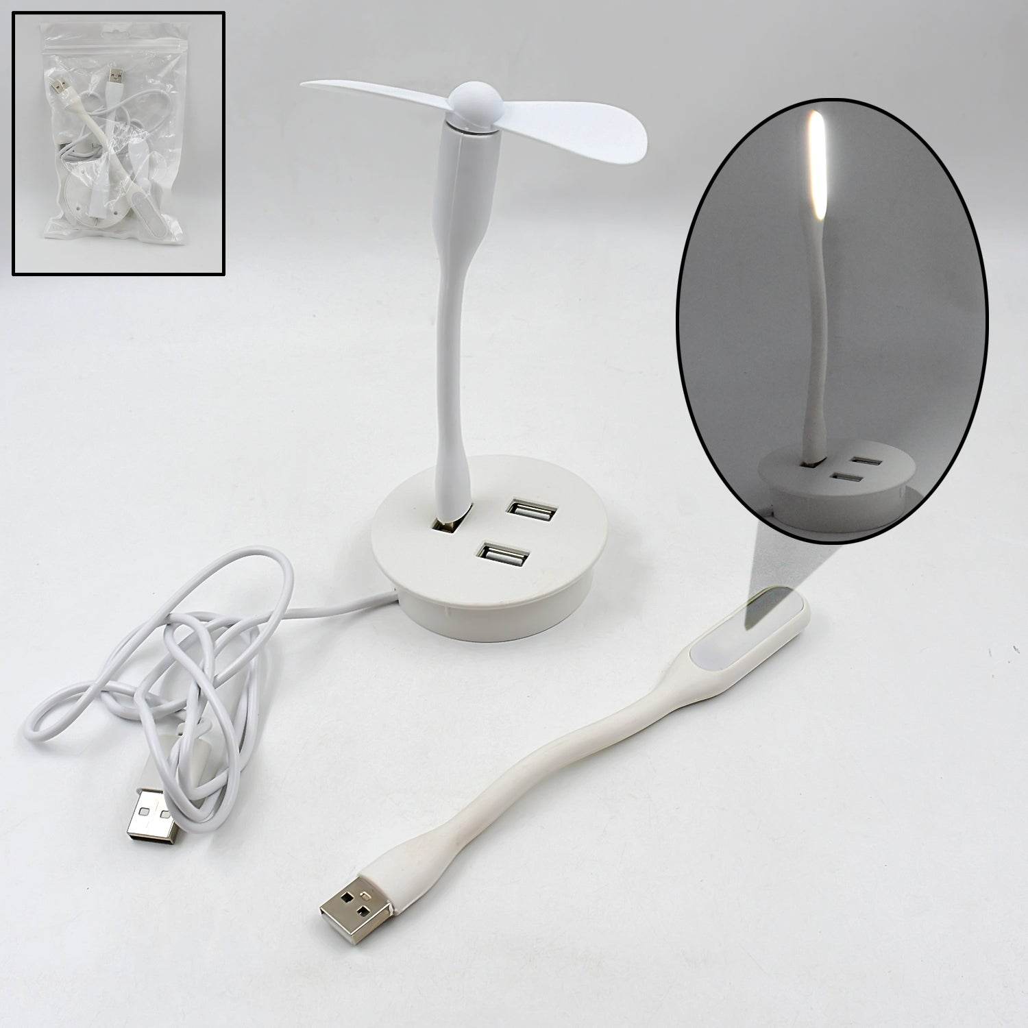 Portable Mini Usb Fan Usb Ligh Usb 3 Hub Port Combo - 9XShoppy