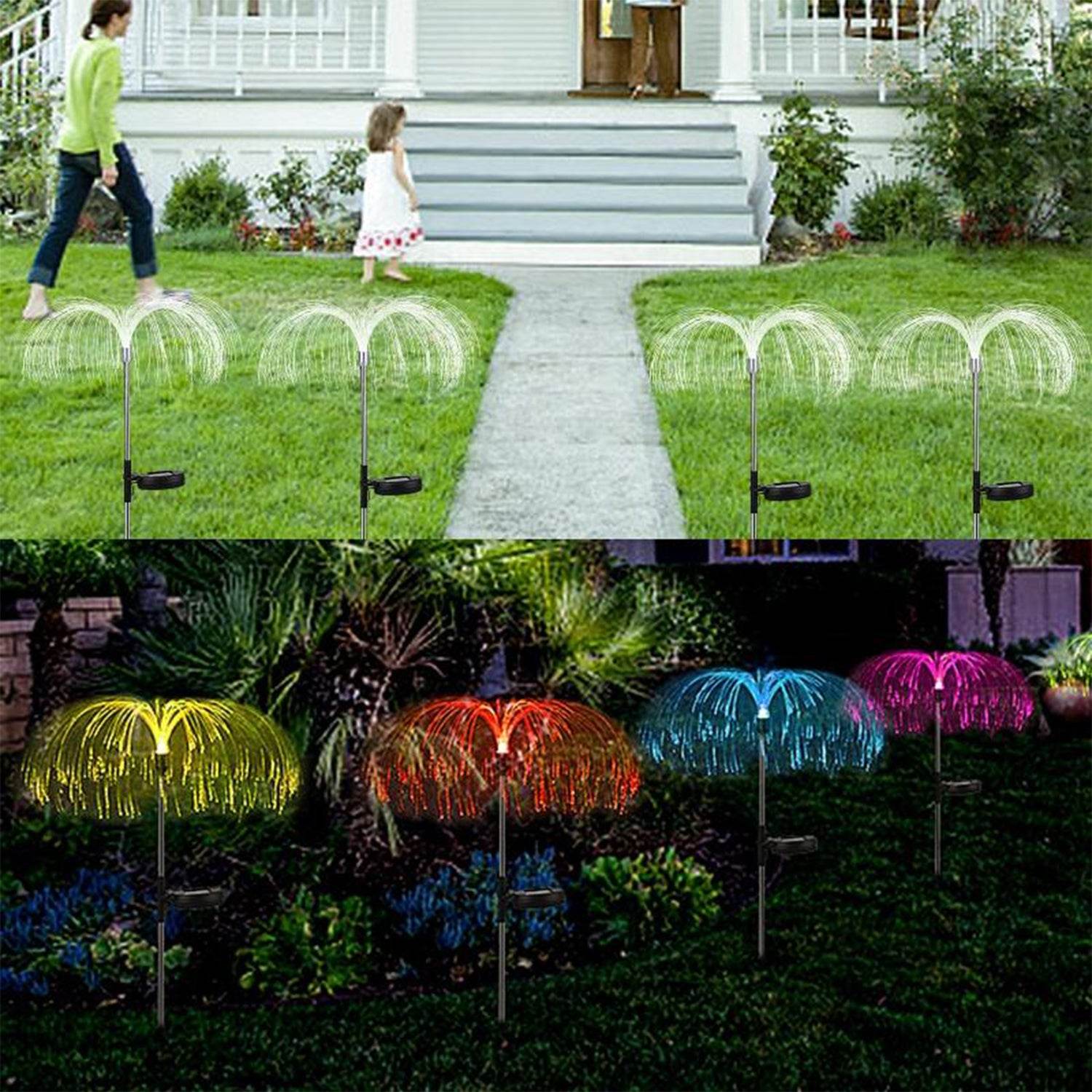 6616 2pcs Garden Solar Outdoor Lights Decorative 7 Colors Changing Rgb Light Waterproof Flower Jellyfish Firework Decor For Garden Patio Landscape Pathway Yard Holiday Decor - 9XShoppy