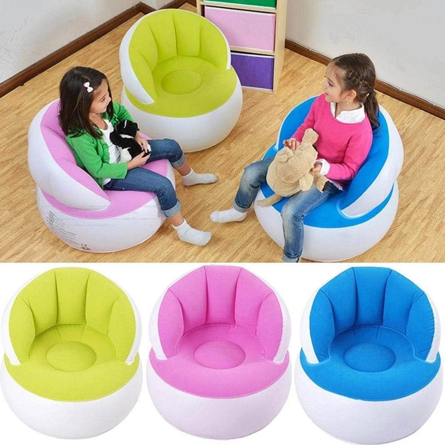 Kids Inflatable Sofa Chair With Backrest Foot Air Pump With Hose (1 Set 85x74 Cm Approx) - 9XShoppy