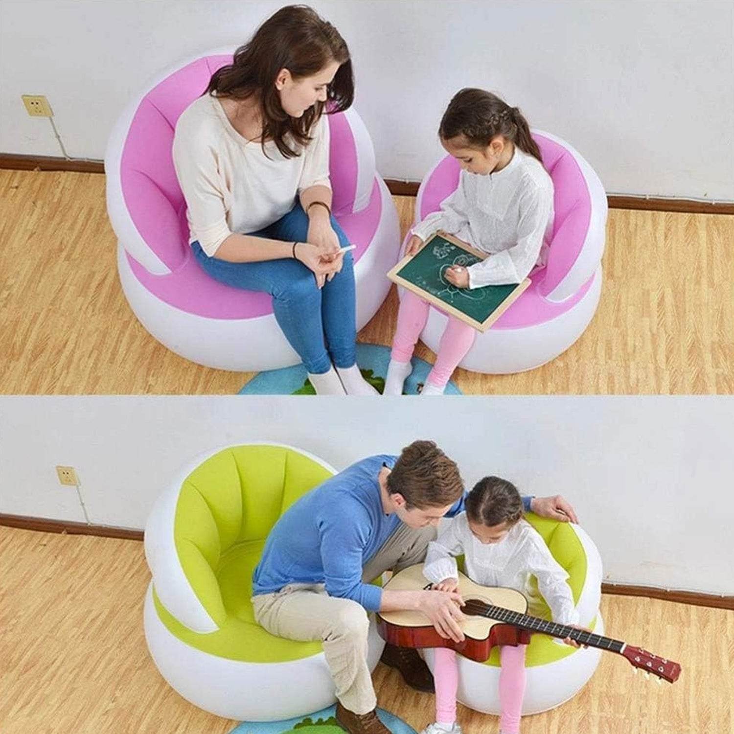 Kids Inflatable Sofa Chair With Backrest Foot Air Pump With Hose (1 Set 85x74 Cm Approx) - 9XShoppy