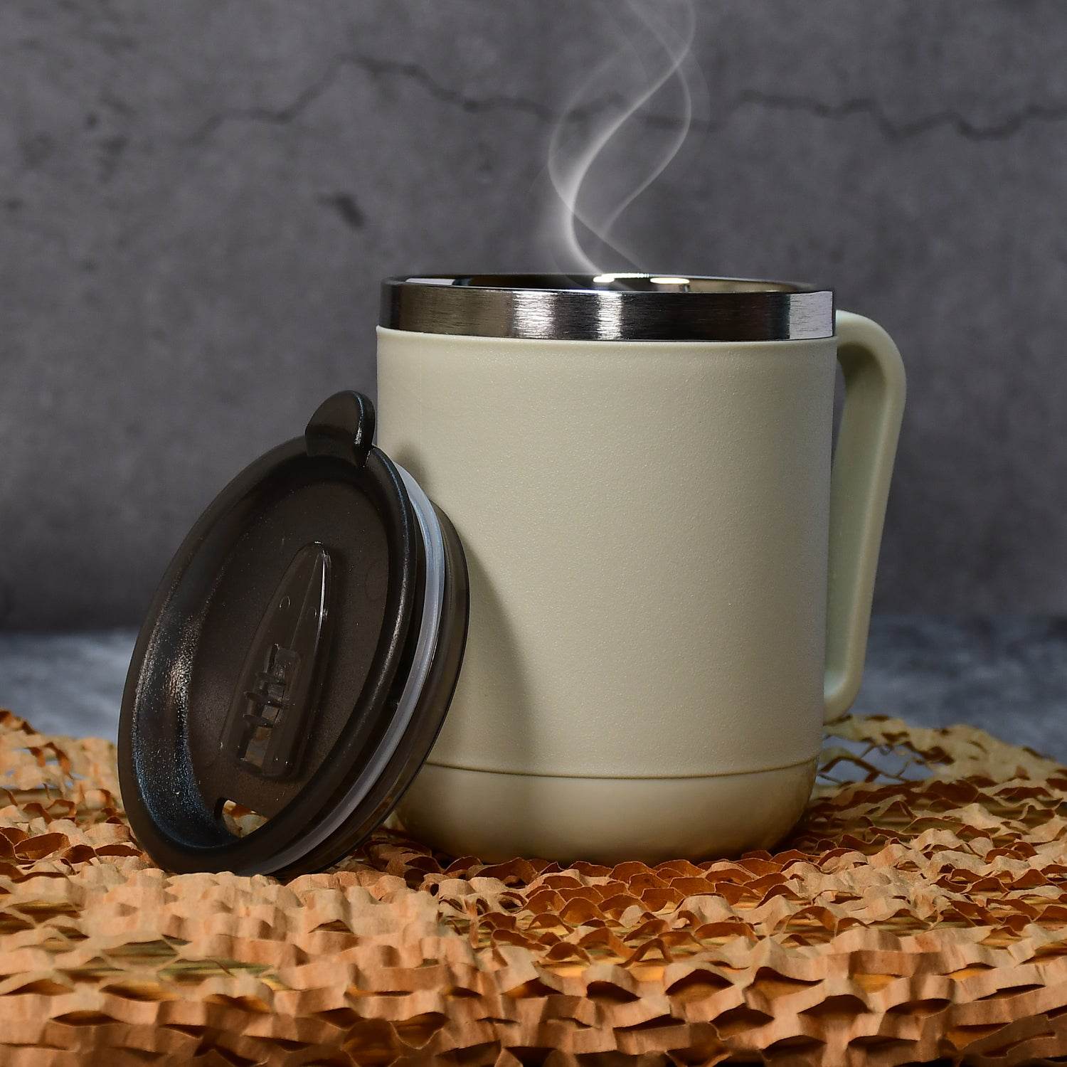 8137 Ganesh Premium Stainless Steel Coffee Mug With Heat Resistant Mug Lid. Approx 400ml Mug. - 9XShoppy