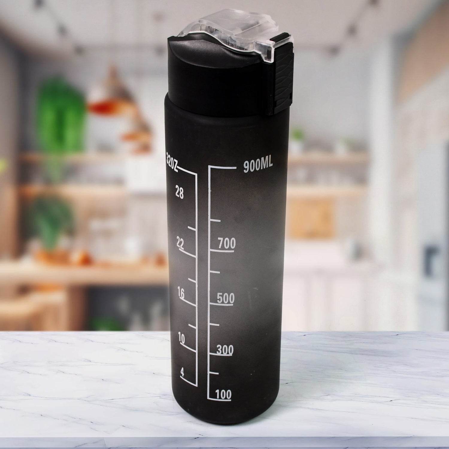 Plastic Black Motivational Water Bottle With Straw (900 Ml) - 9XShoppy