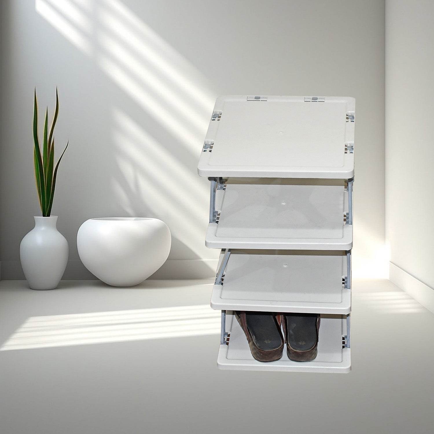 Smart Shoe Rack Shoes Stand Multifunctional Entryway Foldable Collapsible Door Shoe Rack Free Standing Heavy Duty Plastic Shoe Shelf Storage Organizer Narrow Footwear Home (1 Pc 4 Layer 6 Layer 8 Layer) - 9XShoppy