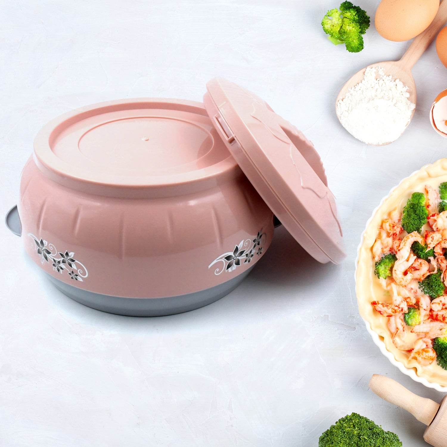 5788 High Quality Steel Casserole Box For Food Searving Inner Steel Insulated Casserole Hot Pot Flowers Printed Chapati Box For Roti Kitchen (Approx 4500 Ml) - 9XShoppy