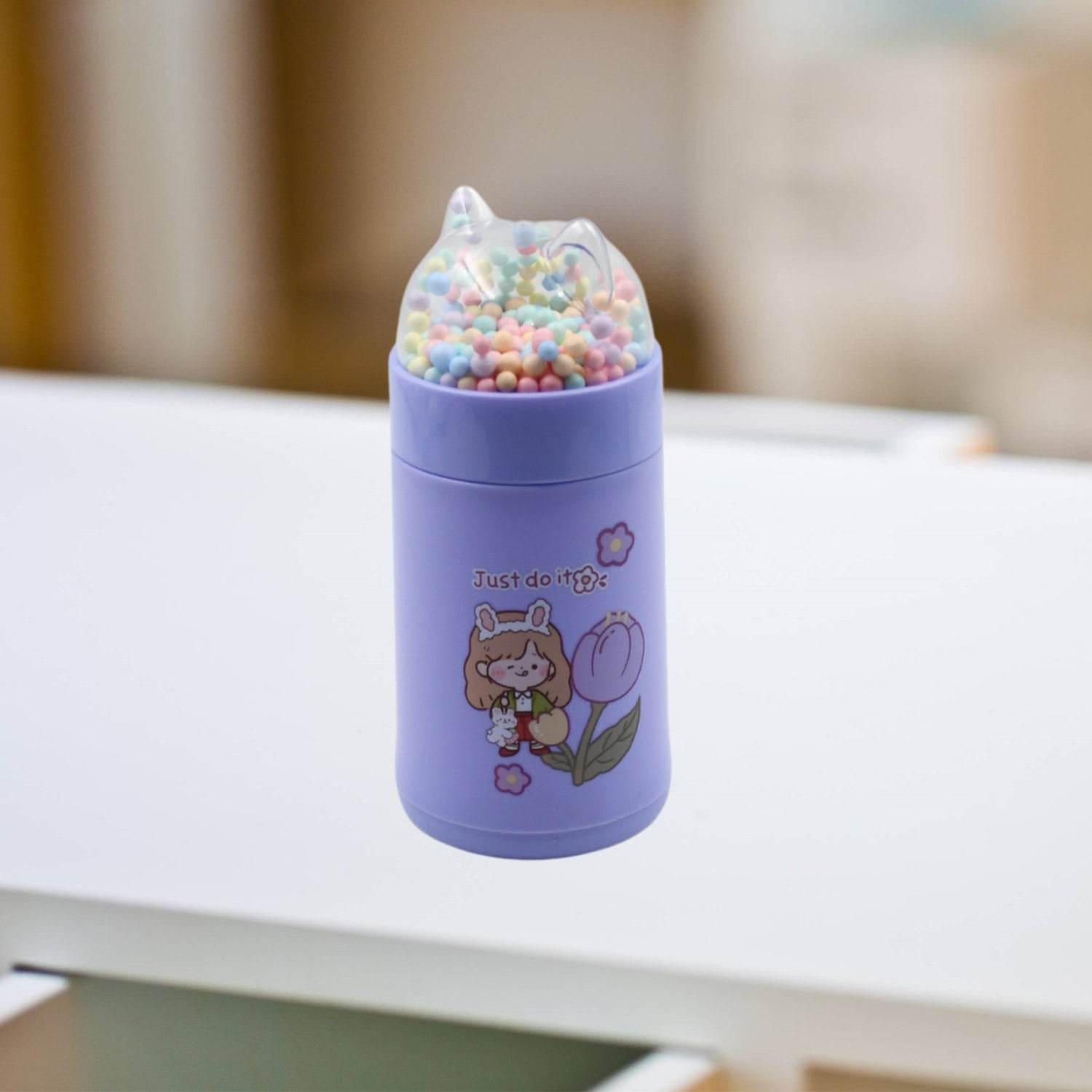 6953 Girl Glass Water Bottle For School With Kid Sparkle Strap Cat Lid Sequins Glitter Glass Cup Birthday Gift Children 350ml (Moq - 80 Pc) - 9XShoppy