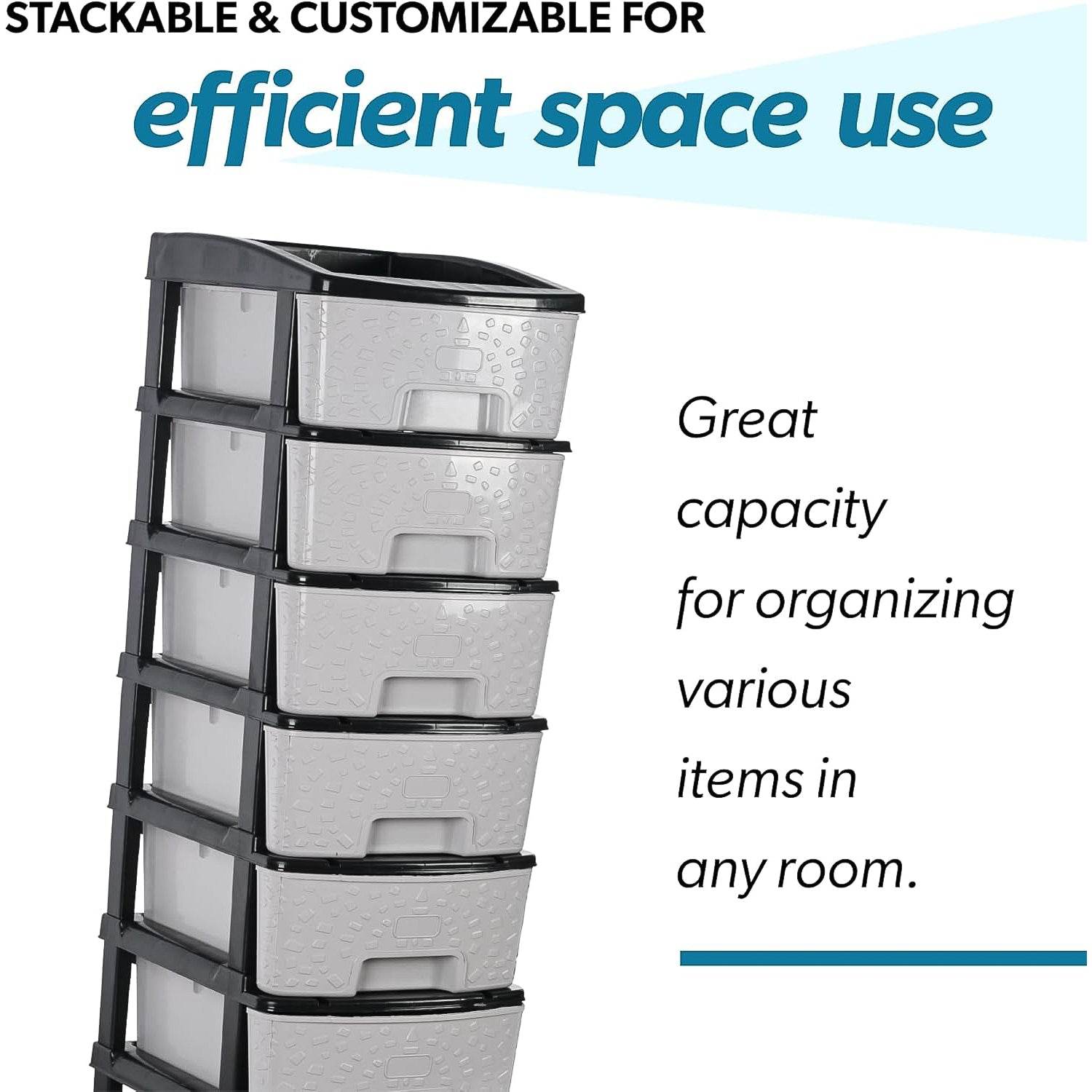 6-layer Heavy-duty Plastic Drawer Organizer Cabinet With Stone Texture Drawers - 9XShoppy