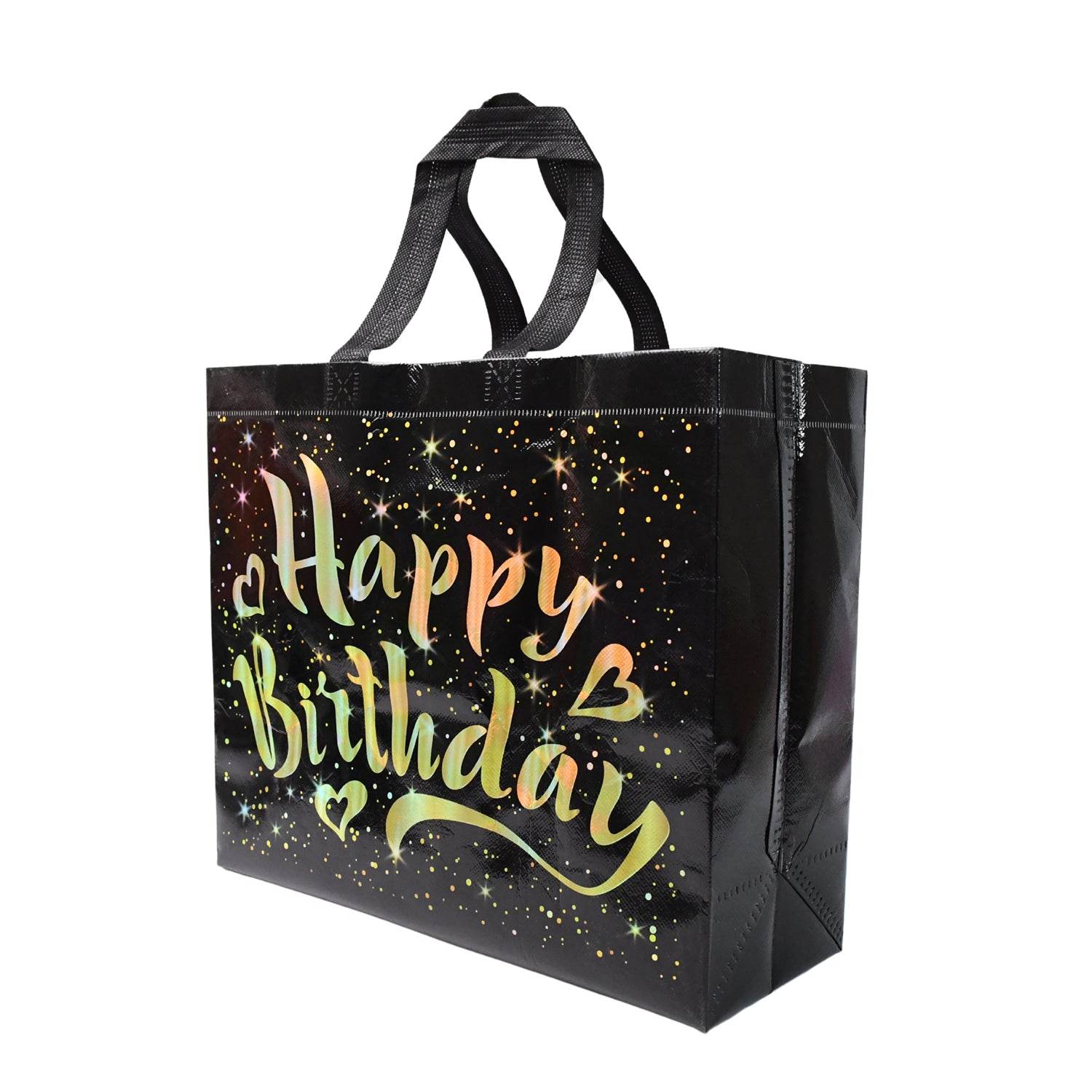 Birthday Gift Bag With Gold Shiny Stars Reusable Party Gift Bags (1 Pc) - 9XShoppy