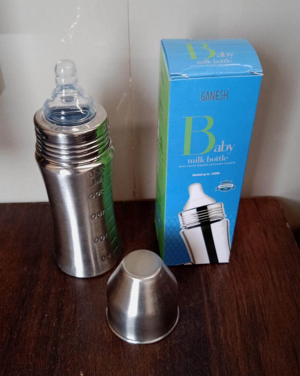 8173 Ganesh Stainless Steel Baby Feeding Bottle Milk Bottle For New Born Infants Toddler Up To 3 Years Bfa Free (250 Ml Approx) - 9XShoppy