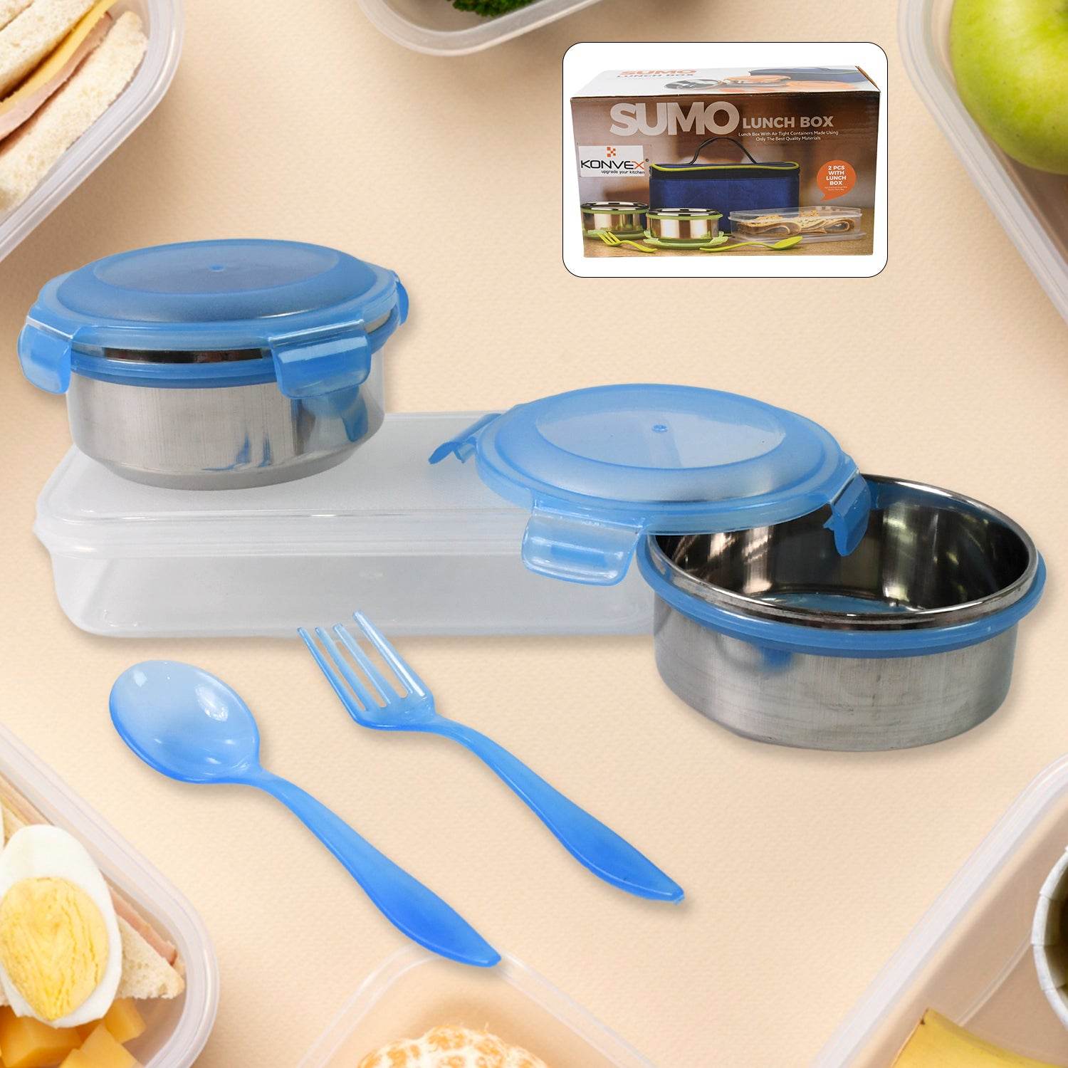 Sumo Lunch Box With Lunch Bag Plastic Lunch Box Plastic Spoon Fork (2 Pc Set With Lunch Box) - 9XShoppy