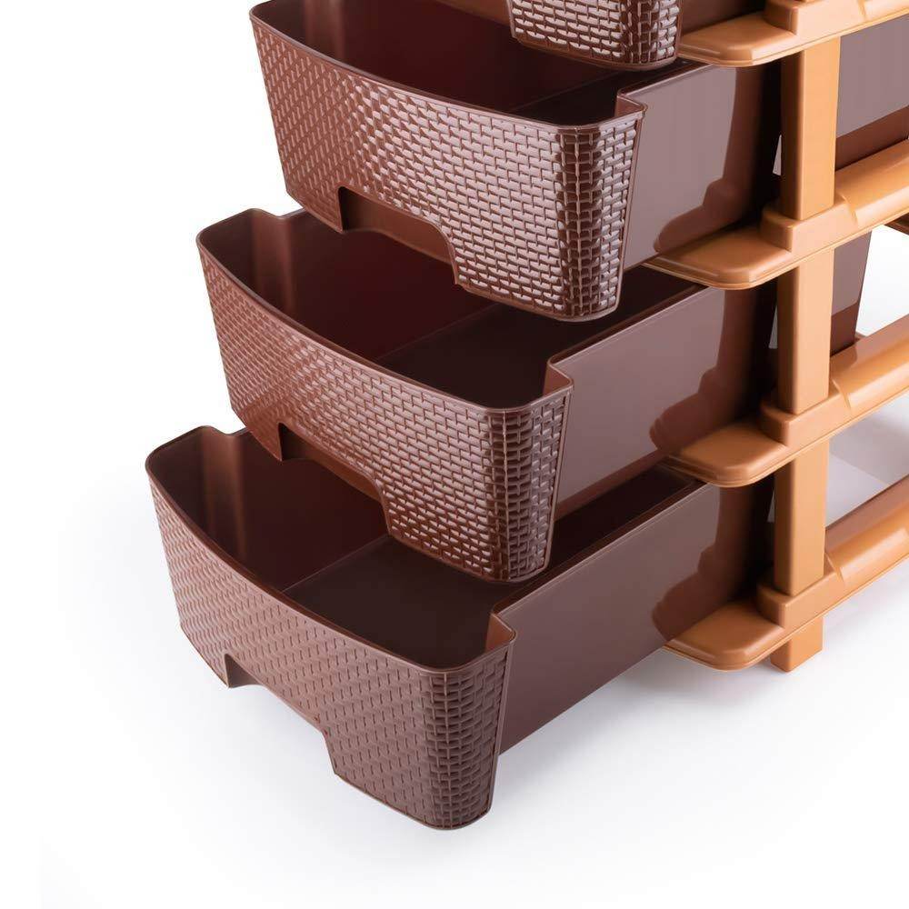 5 tier Plastic Modular Drawer System For Multiple Use (Brown Color) - 9XShoppy