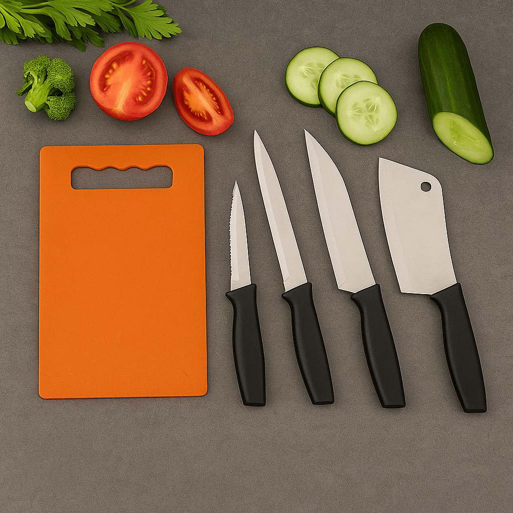 Chopping Board With Knife Set (Pack Of 5) - 9XShoppy