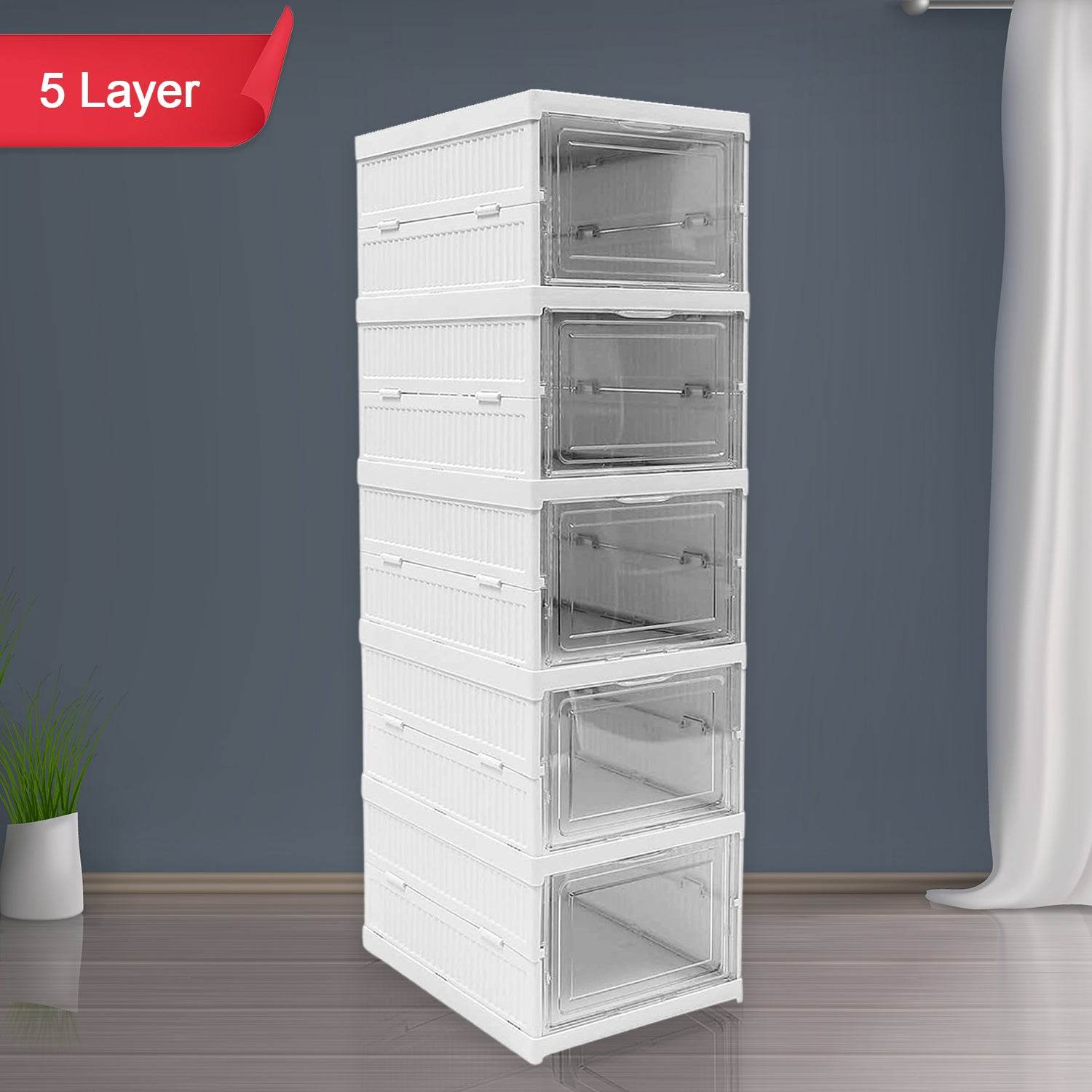 Stackable Multifunctional Storage For Clothes Foldable Drawer Shelf Basket Utility Cart Rack Storage Organizer Cart For Kitchen Pantry Closet Bedroom Bathroom Laundry (5 Layer 1 Pc) - 9XShoppy