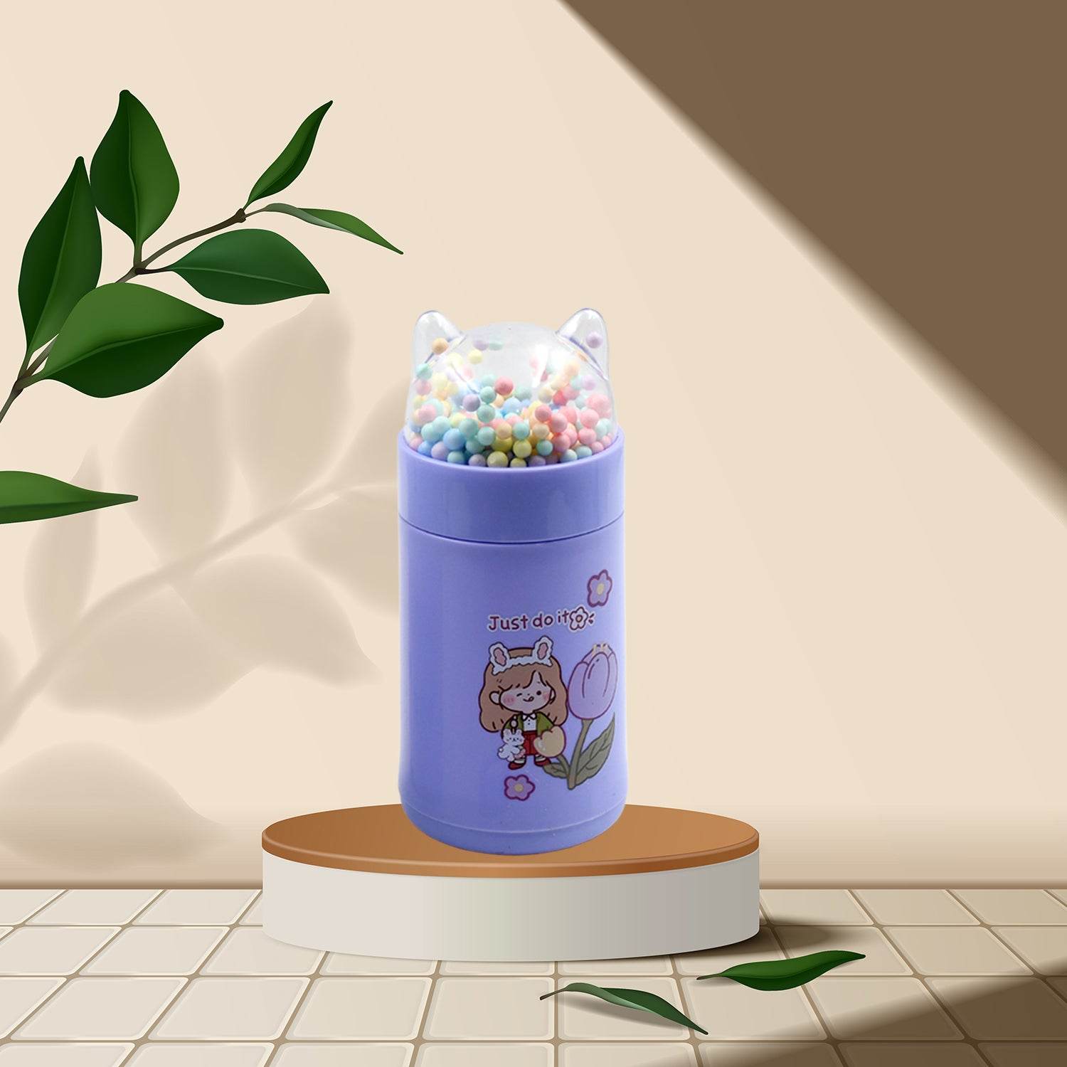 6953 Girl Glass Water Bottle For School With Kid Sparkle Strap Cat Lid Sequins Glitter Glass Cup Birthday Gift Children 350ml (Moq - 80 Pc) - 9XShoppy